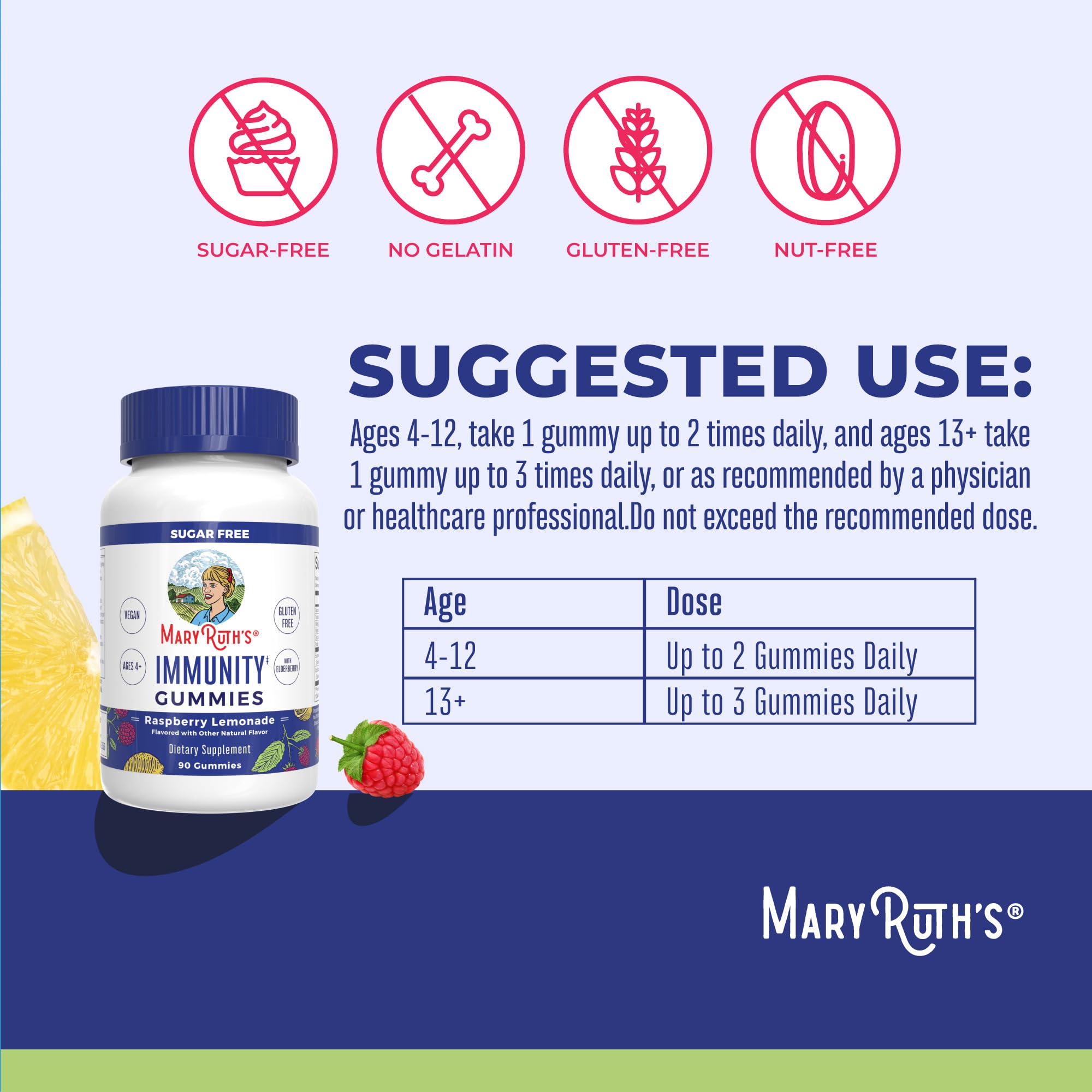 MARYRUTH'S Immunity Gummies for Kids & Adults, Sugar Free, 90 Servings | Elderberry Vitamin C & Zinc, Vitamin D3 & Echinacea, Immune Support Supplement, Vegan, Non GMO, 90ct