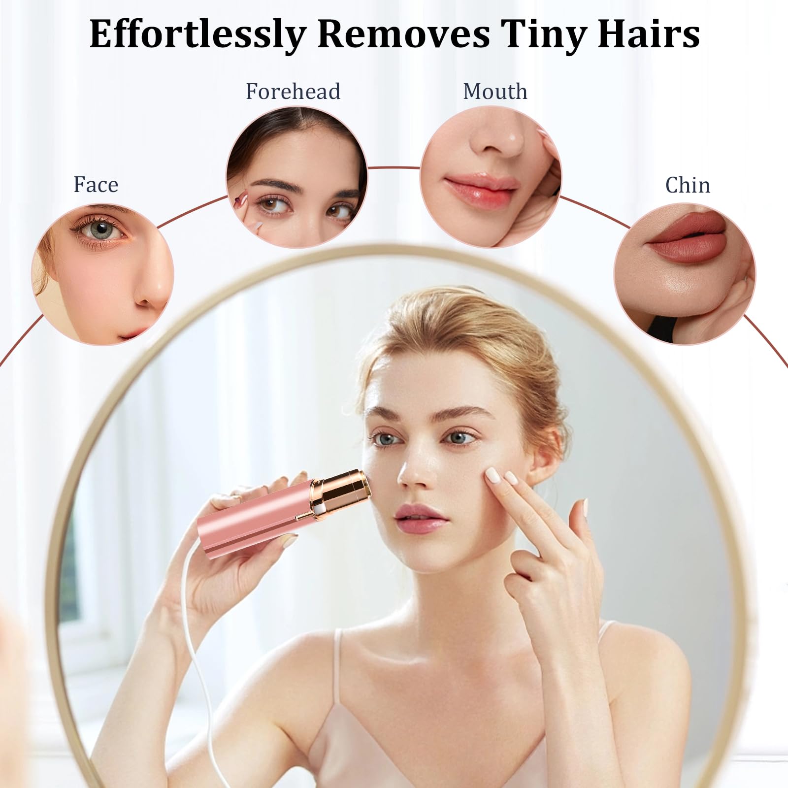 Flawless Facial Hair Removal for Women, Portable Painless Hair Remover Device, Rechargeable, with 4 Replacement Heads, for Face, Upper Lip and Chin