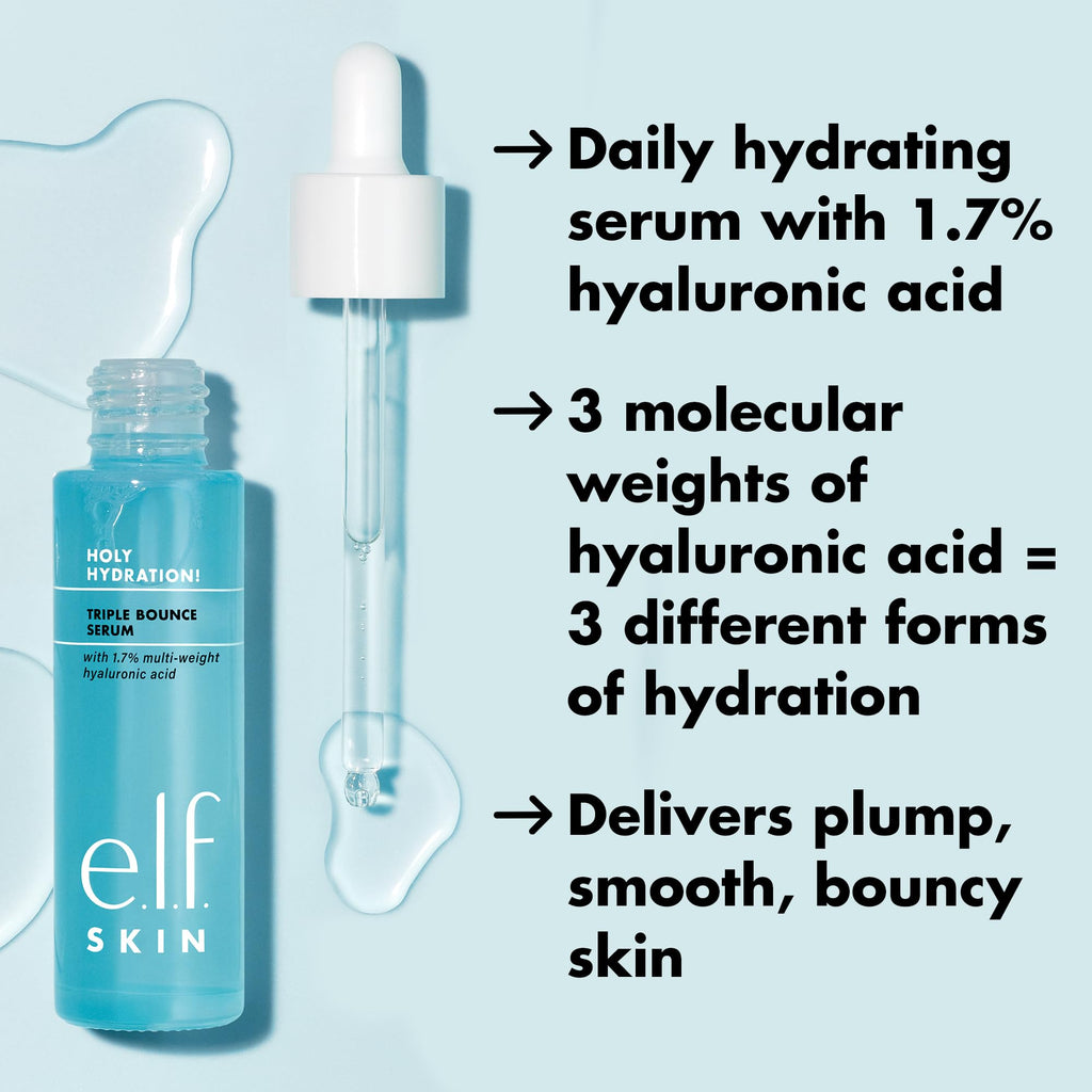 e.l.f. SKIN Holy Hydration! Triple Bounce Serum, 1.7% Hyaluronic Acid Serum For Plump, Bouncy Skin, Moisturizing & Hydrating, Vegan & Cruelty-Free