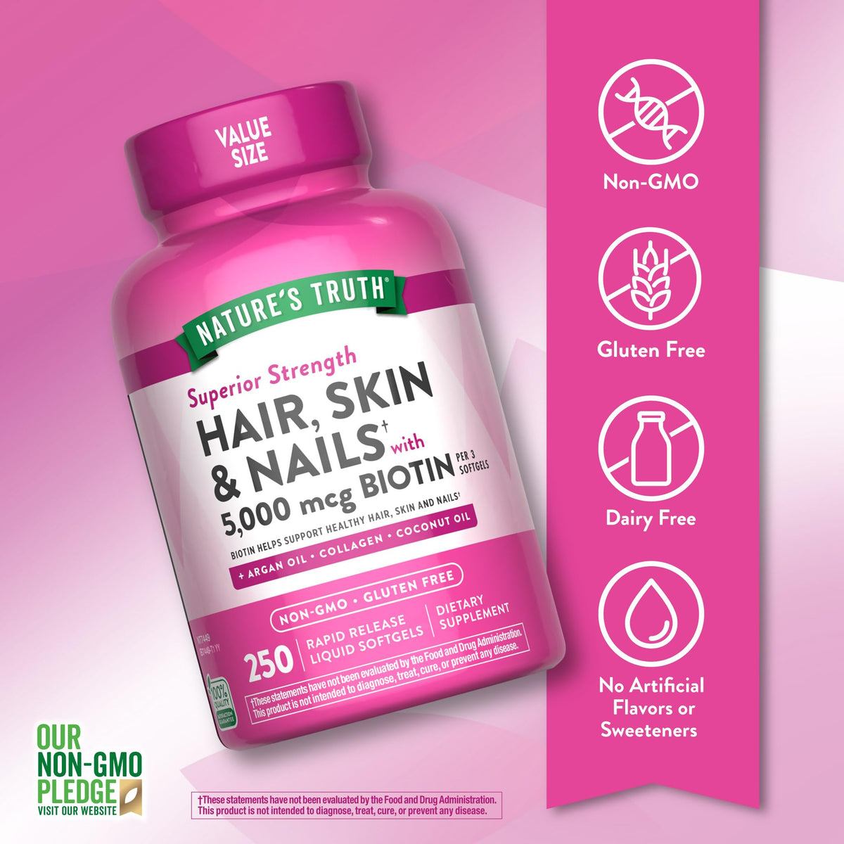 Nature's Truth Hair, Skin & Nails Vitamins | 5000mcg | 250 Softgels