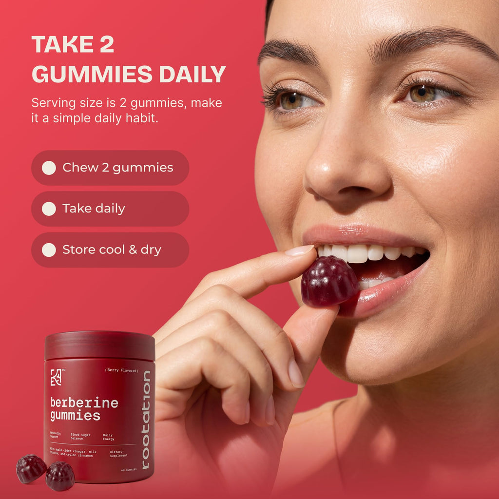 Berberine HCL 500mg Gummies with Ceylon Cinnamon, Milk Thistle, Apple Cider Vinegar & Inulin Fiber - Zero Sugar Vegan Non-GMO Supplement - 60 Count