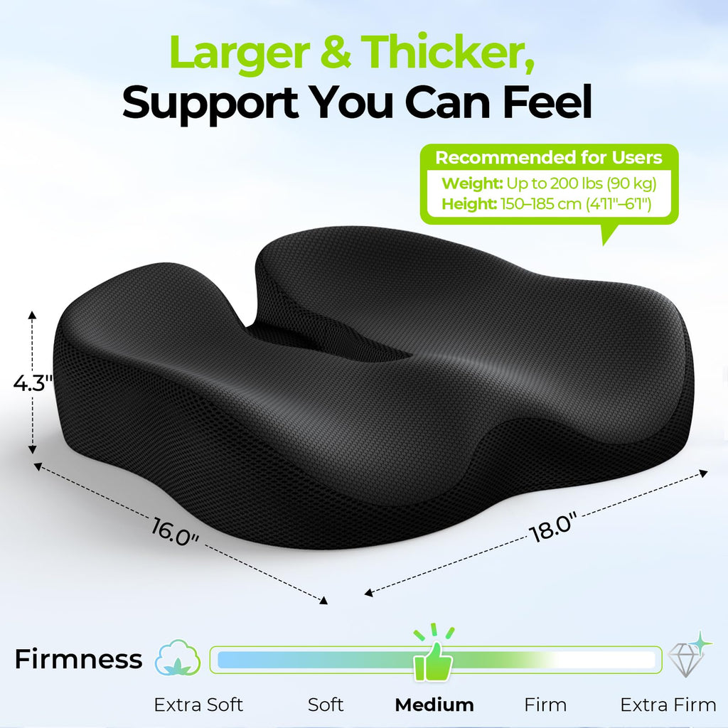 AUVON Ergonomic Donut Pillow Seat Cushion for Hemorrhoid & Tailbone Pain Relief, Thick Memory Foam Chair Cushion with Firm Support for Coccyx, Sciatica, Pressure Sores, Pregnancy, Postpartum Recovery