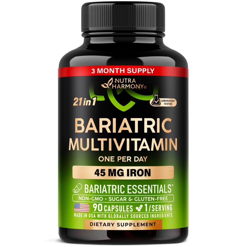 Bariatric Multivitamin with Iron 45mg - 21in1 Bariatric Complex - 90 Caps | Bariatric Vitamins for Women & Men - Lab Tested - Gastric Sleeve Support - Free of Sugar, Gluten & Soy - 1/Day