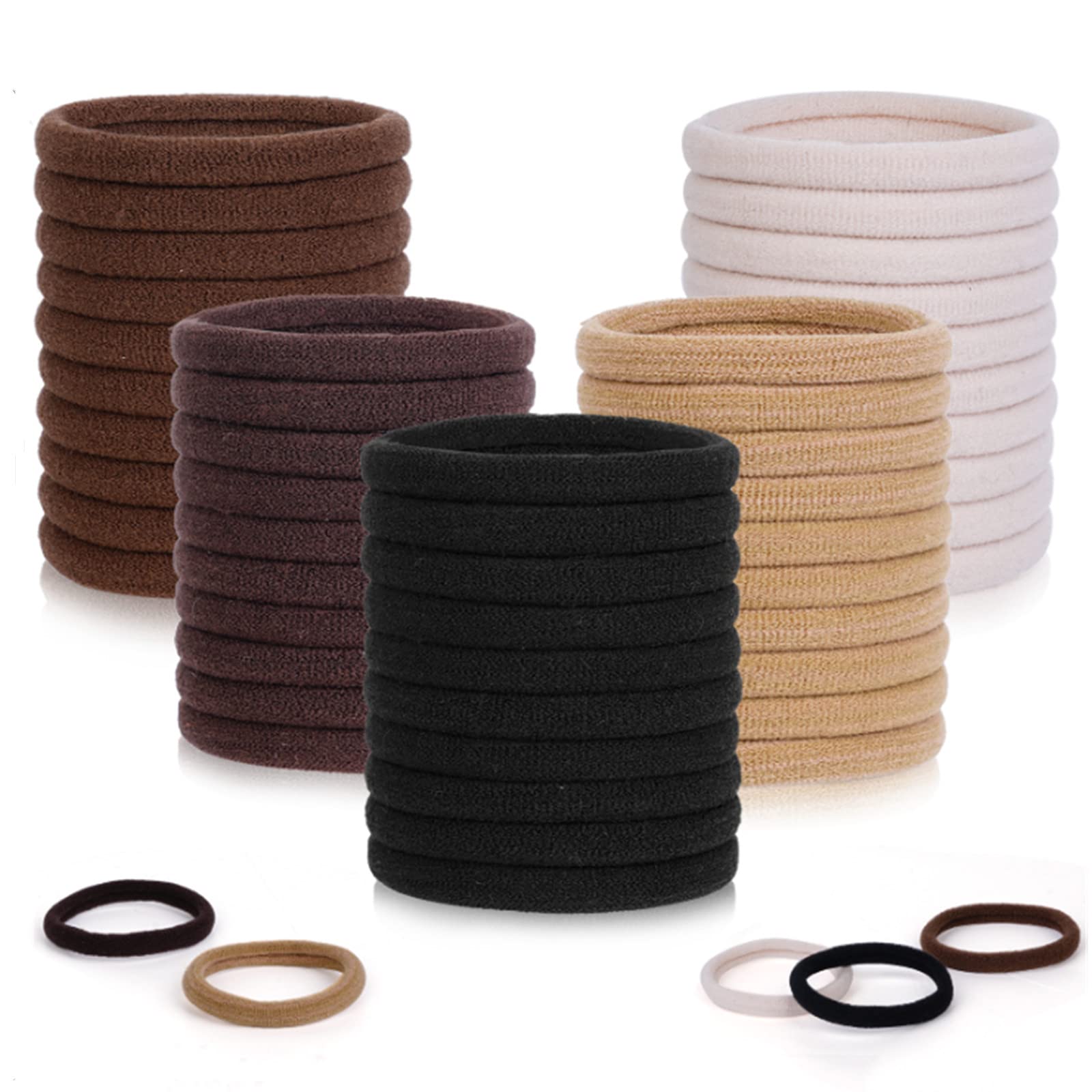 Pimoys 100 Pcs Elastic Hair Ties, Thick Seamless Hair Bands No Damage Soft Ponytail Holders Hair Accessories for Girls Women, Black