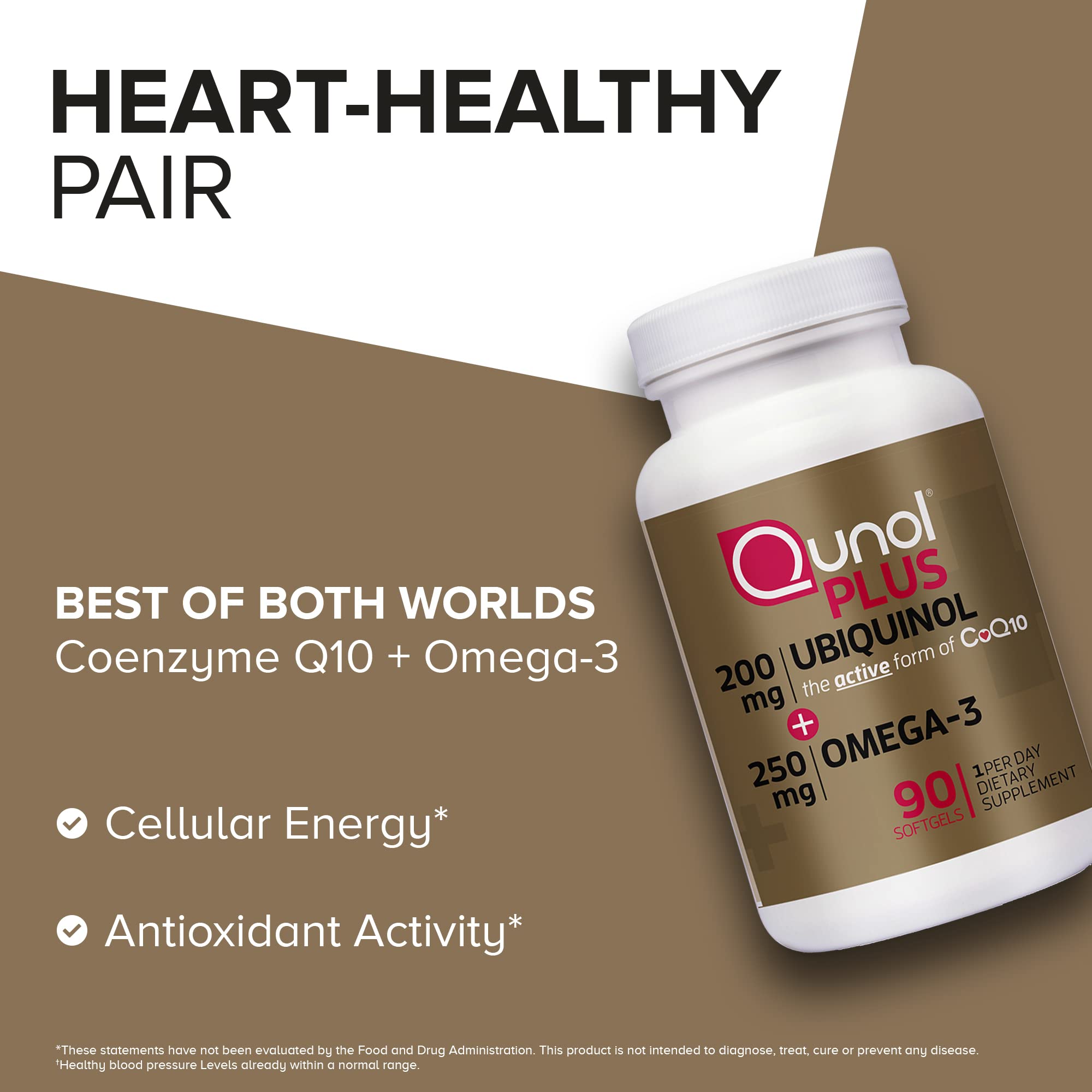 Qunol Ubiquinol 200mg + Omega-3 250mg, Extra Strength Antioxidant, 90ct | #1 Cardiologist Recommended Supplement for Heart Health, Coenzyme Q10 Supplement to support Vascular Health & Cellular Energy