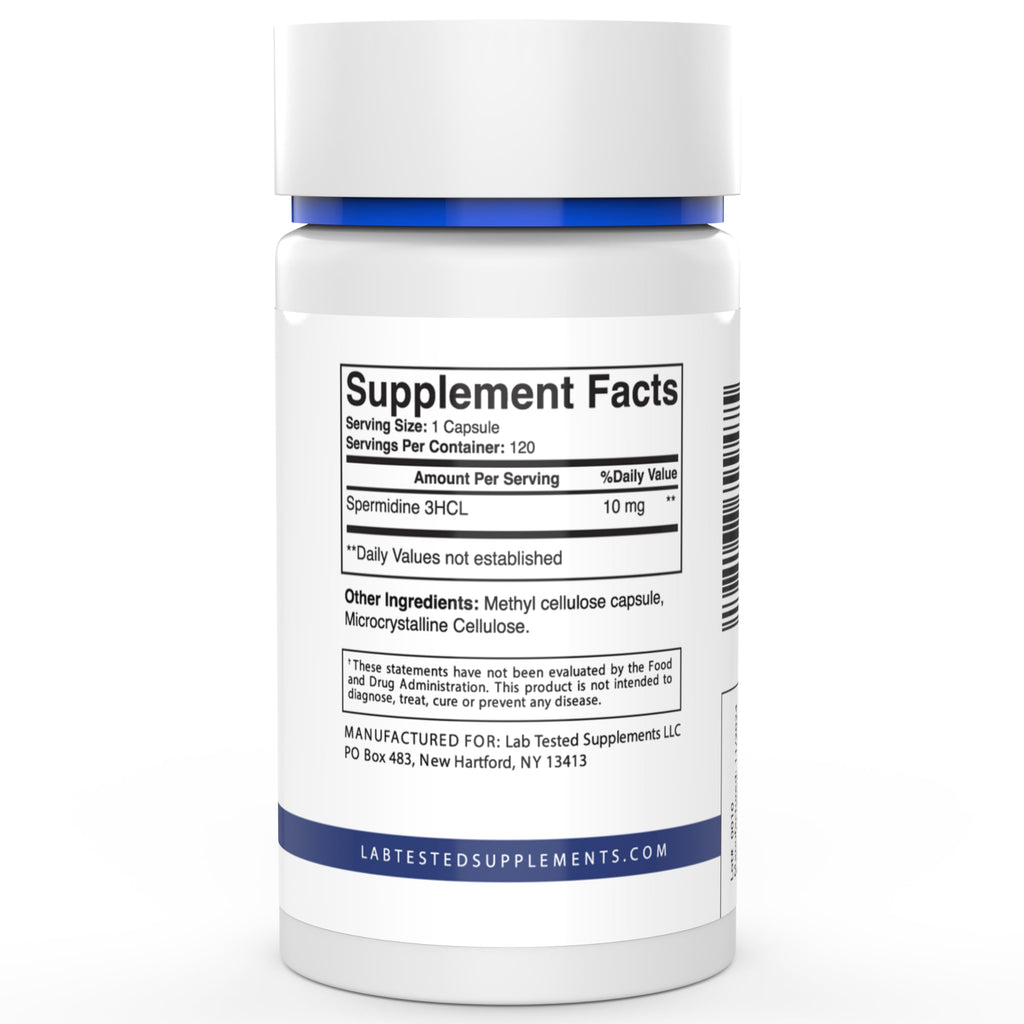 Spermidine 3HCL Supplement - 120 10mg Capsules - 3rd Party COA's provided with Every lot# - Spermidine Trihydrochloride