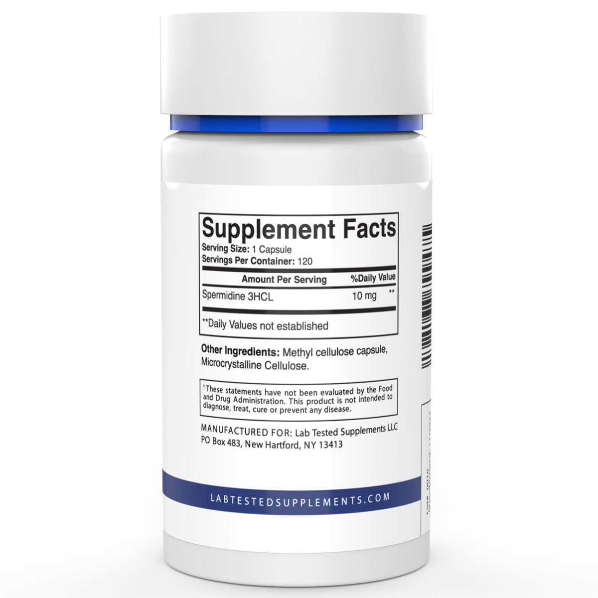 Spermidine 3HCL Supplement - 120 10mg Capsules - 3rd Party COA's provided with Every lot# - Spermidine Trihydrochloride