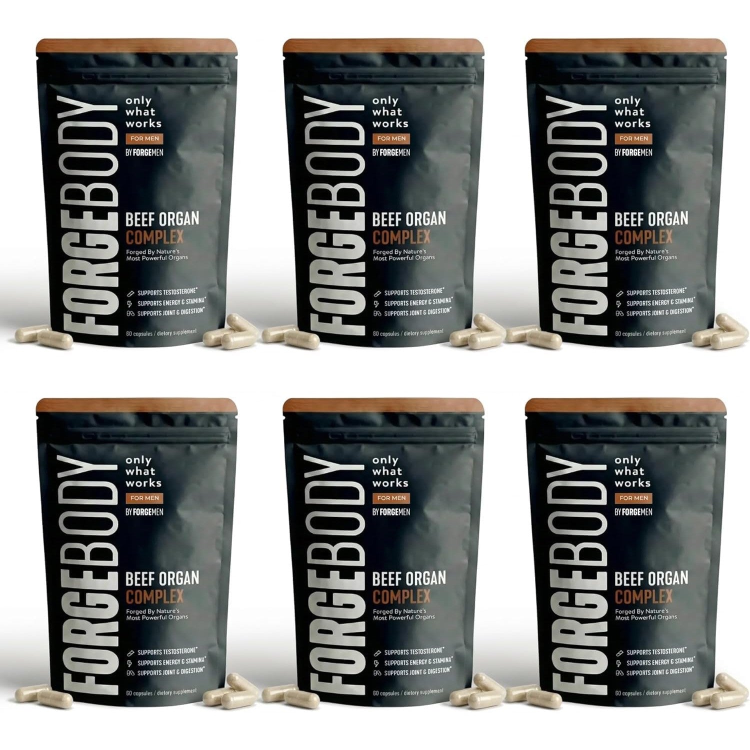 Forgebody Beef Liver & Organ Complex Supplement, Grass-Fed Liver, Heart, Bone Marrow, Pancreas, Testicles Ancestral Nutrition for Athletes and Active Men, Supports Energy + Recovery + Brain, 1 Month