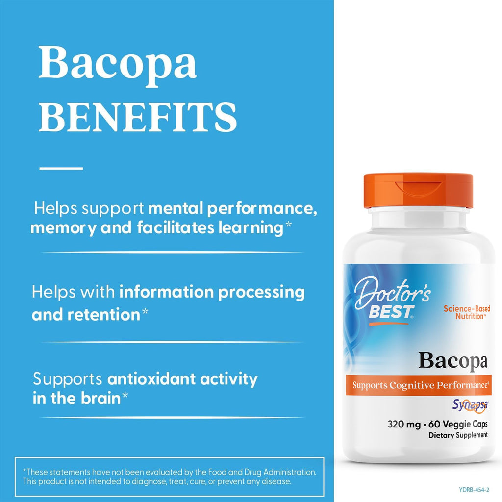 Doctor's BEST Bacopa Capsules, Memory & Focus Support, Vegan, 60 Veg Caps