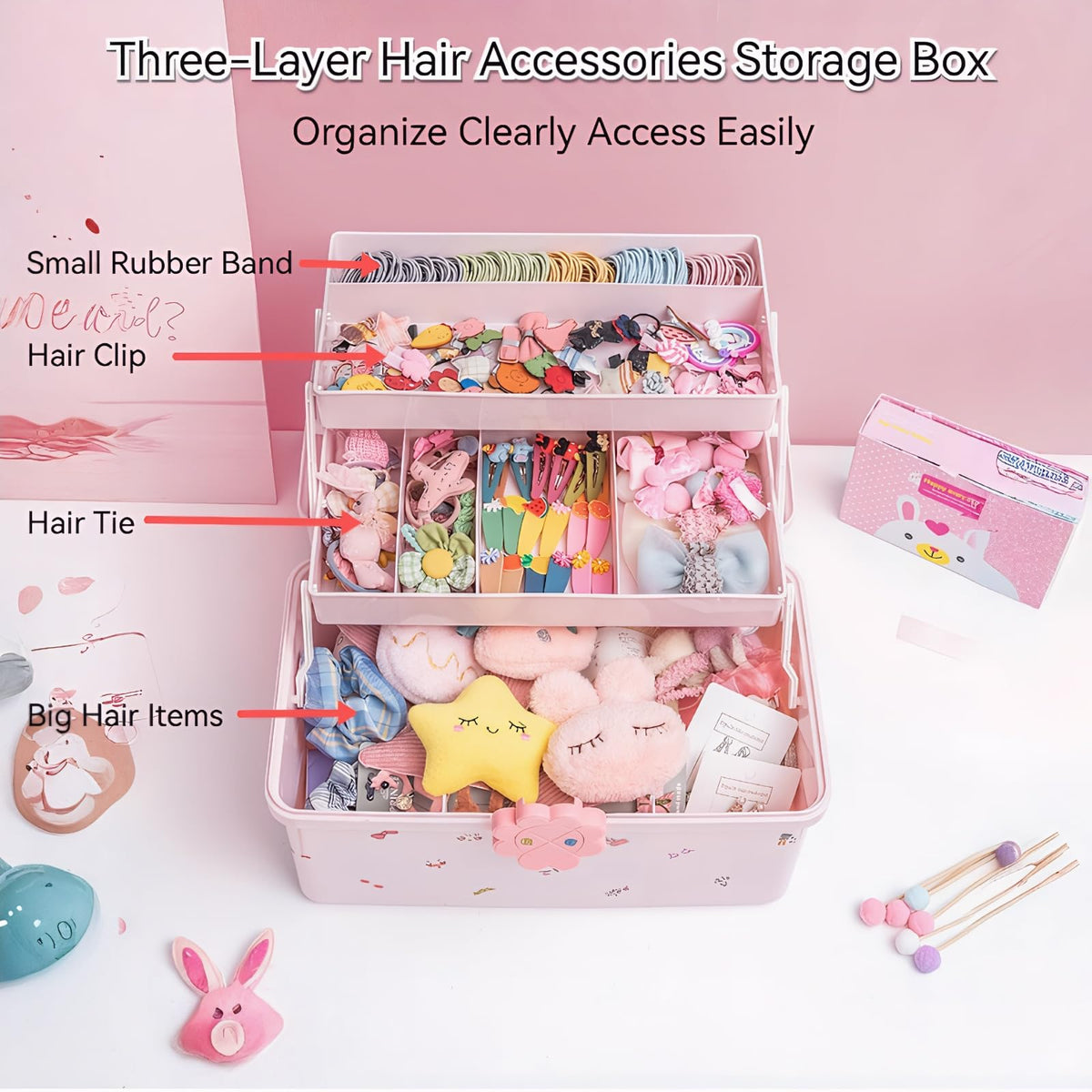Pulseplay Hair Accessories Organizer with Handle for Girls Pink