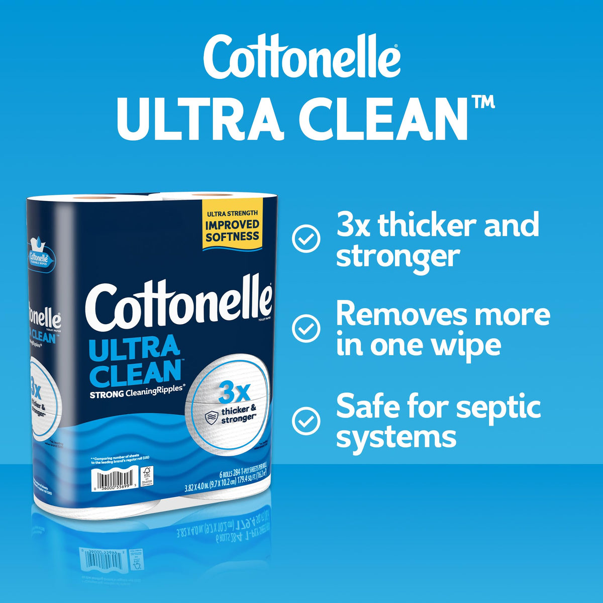 Cottonelle Ultra Clean Toilet Paper, 4 Mega Rolls = 16 Regular Rolls, Packaging May Vary