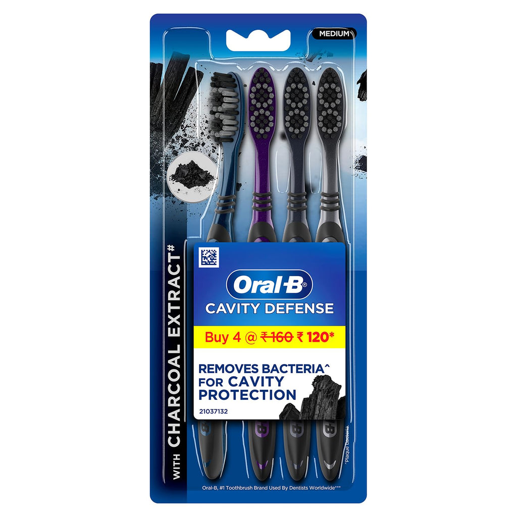 Buy now Oral B Cavity Defense 123 Black Toothbrush â€¹Â¨Â« Medium (Pack of 4) at indiglob india