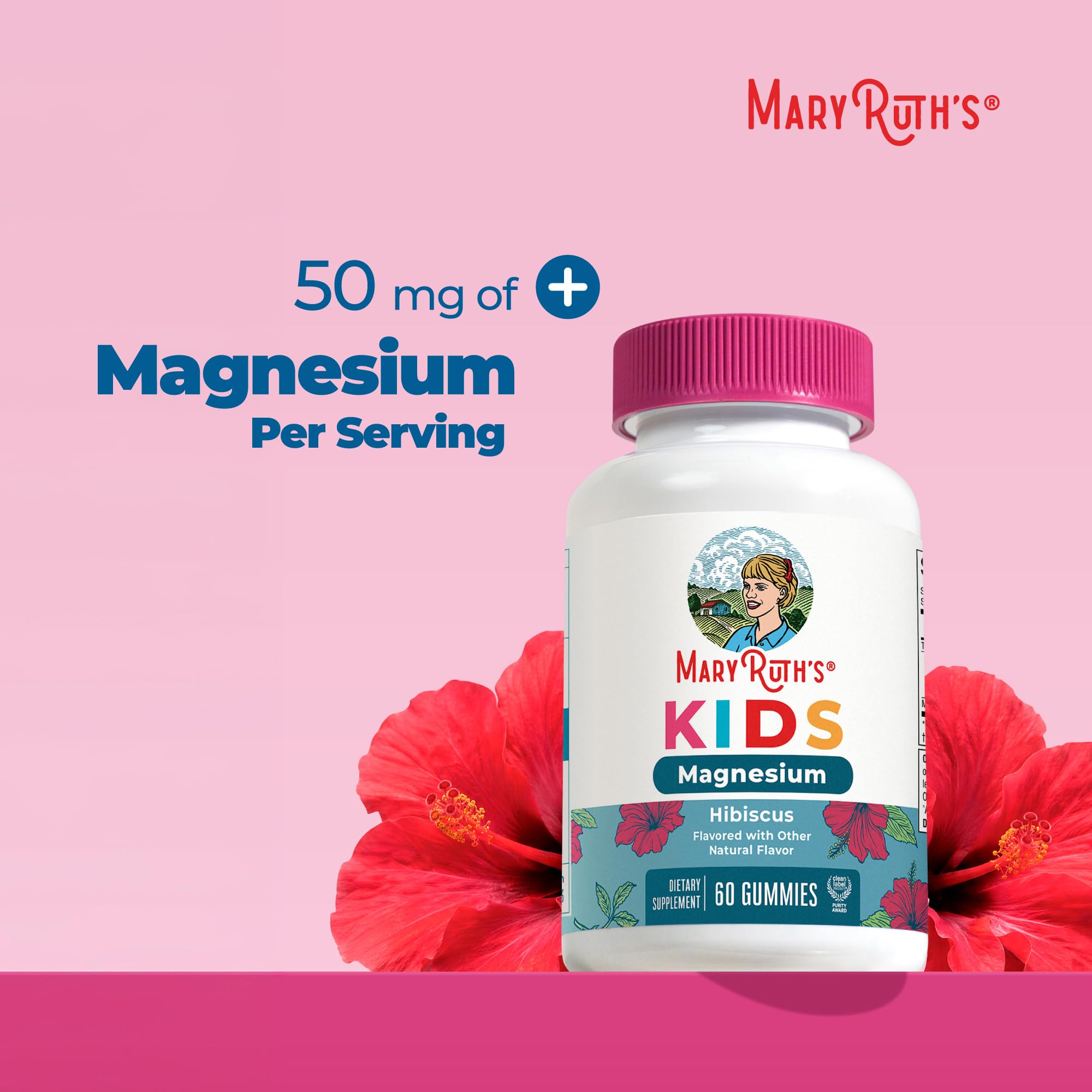 MaryRuth's Kids Magnesium Gummies, 50mg Magnesium Citrate for Kids 4+, 60ct | Bone Health, Calcium Absorption, Essential Mineral, Vegan, CLP Certified, Sugar Free, 60 Count