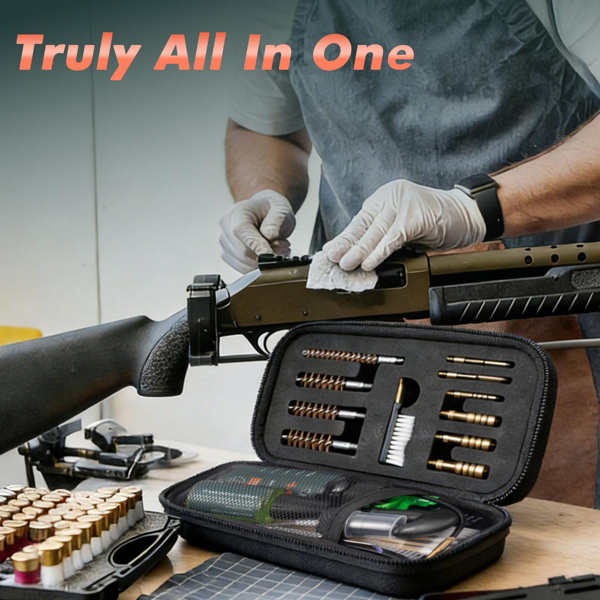 Keze Gun Cleaning Kit 9mm,.22,.357,.38,.45 with Gun Oil 1 oz. & CLP Cleaner Lubricant 2 oz. Handgun Shotgun Rifle and Pistol Cleaning Kits with Caliber Brass Brush and Brass Jag Adapter Portable Case