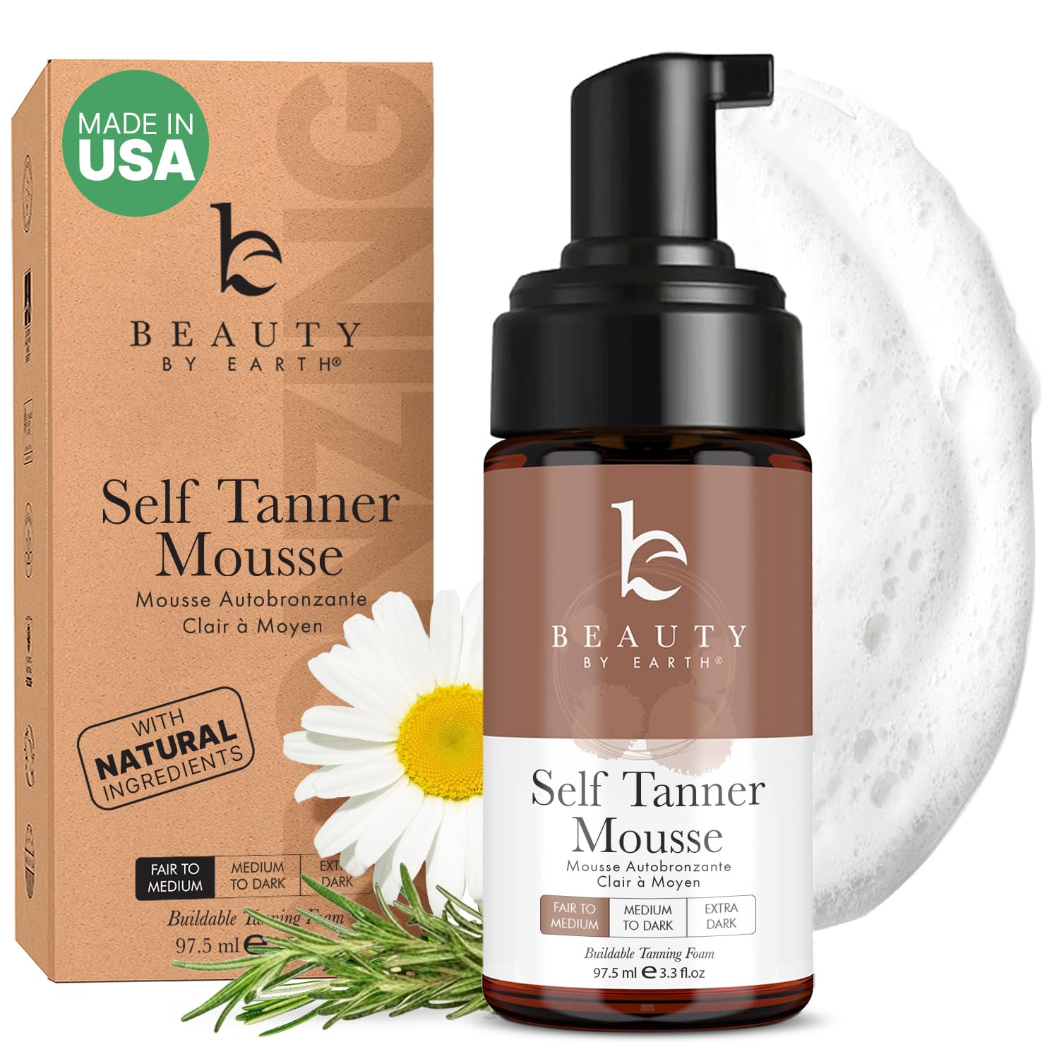 Buy now Self Tanner Mousse - USA Made with Natural & Organic Ingredients, Self Tanning Mousse for Fake Tan, Sunless Tanner for Pale Skin, Clear & Non Toxic Tanning Foam for Streak Free Finish, No Orange Color 3.30 Fl Oz (Pack of 1) Fair to Medium at indiglob india