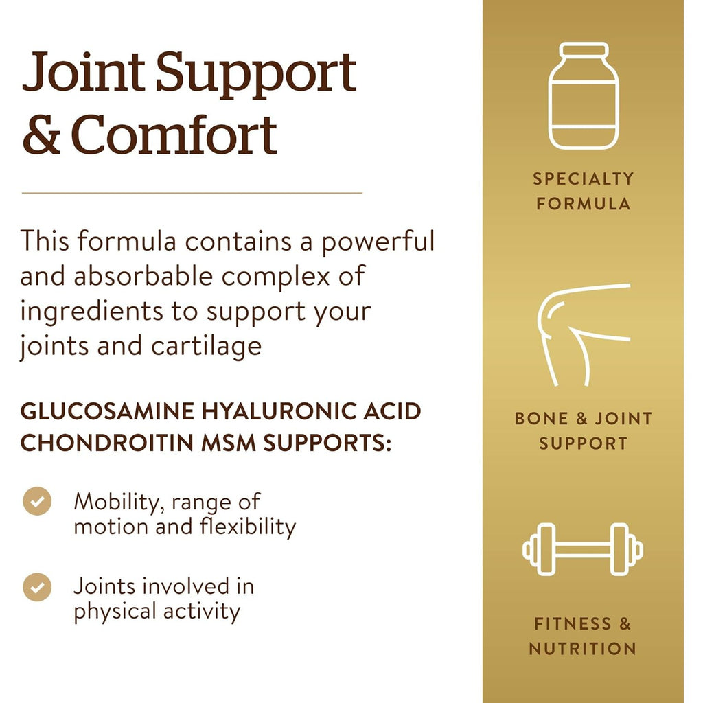 Buy now Solgar Glucosamine Hyaluronic Acid Chondroitin MSM (Shellfish-Free), 60 Tablets - Joint Support & Comfort - Supports Active Lifestyles - Non-GMO, Gluten Free, Dairy Free - 20 Servings at indiglob india