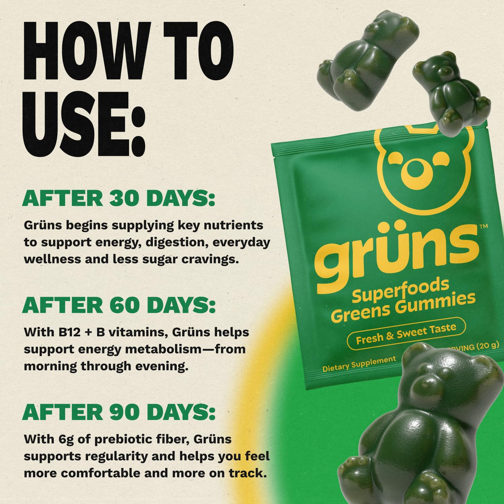 Adult Greens Gummies & Daily Multivitamin, Prebiotic Fiber, 10 ct | Daily Supplement for Men and Women with Vitamins, Minerals, Adaptogens, and Fiber