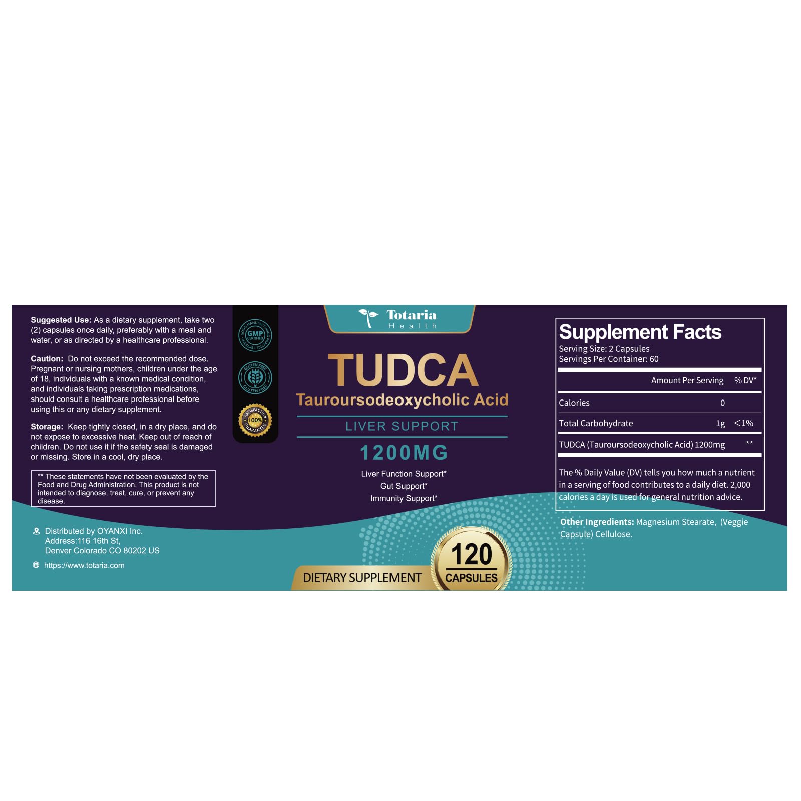 Totaria TUDCA Bile Salts 1200mg (Tauroursodeoxycholic Acid), 120 Capsules, Ultra Strength Pure TUDCA Liver Supplements, Liver and Gallbladder Cleanse & Repair, Vegan