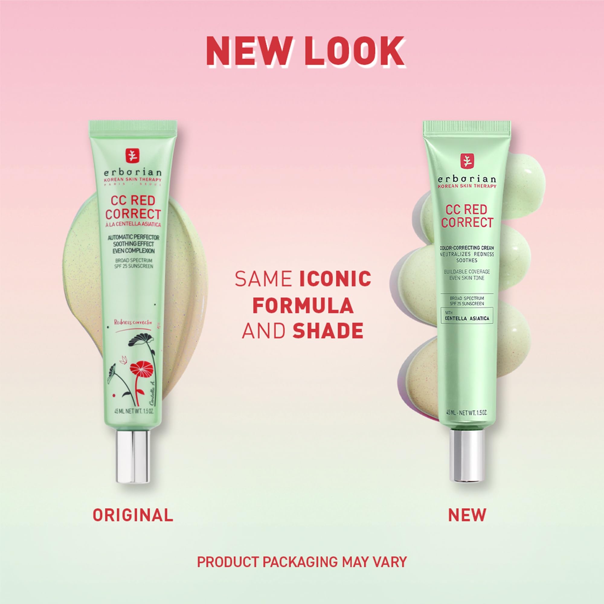 Erborian CC Red Color-Correcting Cream with SPF 25, Korean Skincare | Primer, neutralizes redness, calming, lightweight, evens tone, soothing, blurring, buildable, everyday wear, green pigment