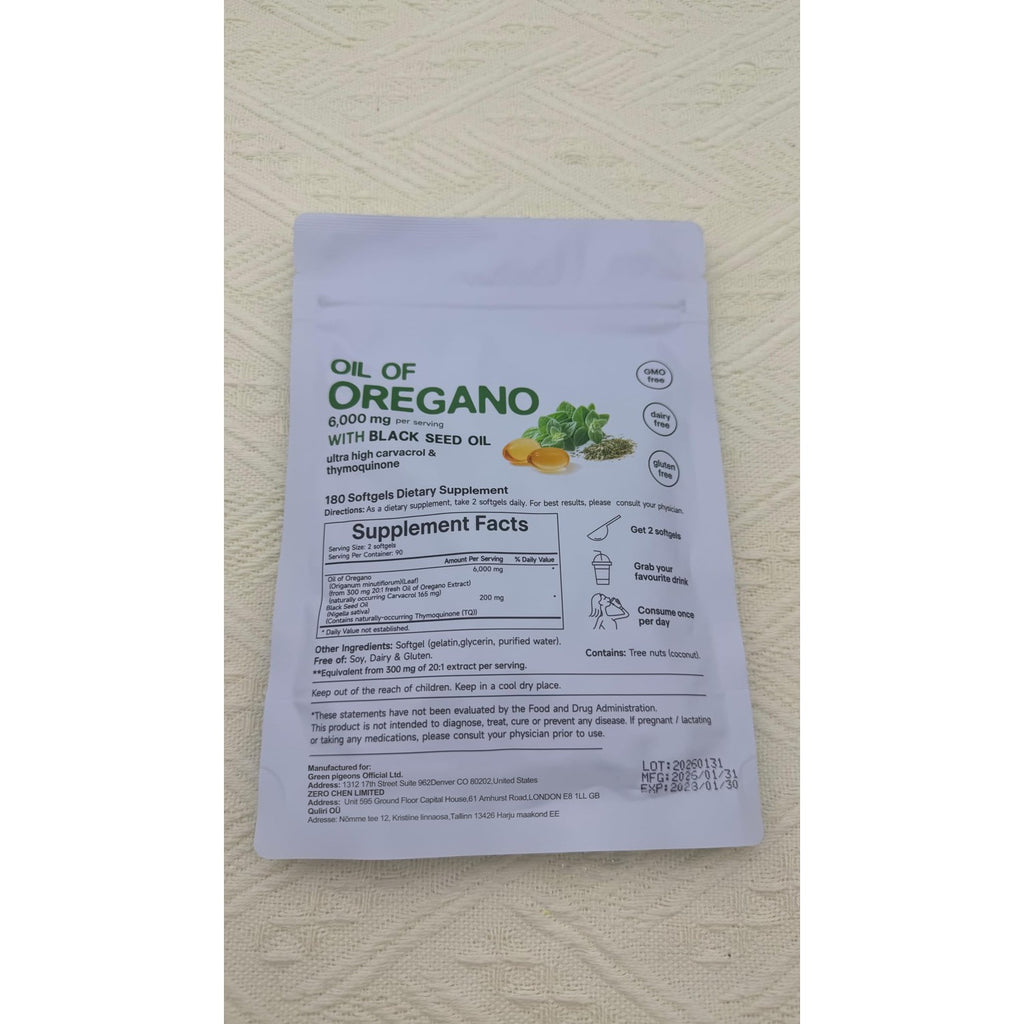 Oil of Oregano with Black Seed Oil, 180 Count Oregano Oil Capsules with 4X Strength of Carvacrol and Thymoquinone, Non-GMO, Natural Herbal Health Supplement