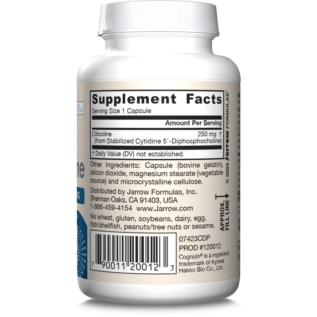 Jarrow Formulas Citicoline CDP Choline 250 MG, CDP Choline Supplement Supports Brain Health, Performance and Memory, 60 Capsules, Up to a 60 Day Supply (Pack of 12)