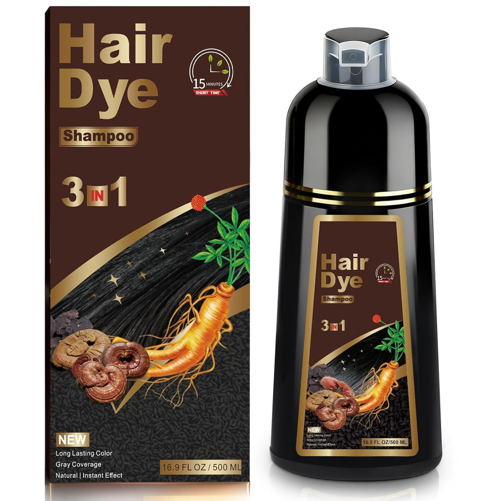 Sminktec Hair Dye Shampoo 3 in 1 for Gray Hair, Herbal Ingredients Natural Shampoo Hair Dye for Women Men (Black)