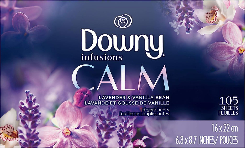 Buy now Downy Infusions Dryer Sheets Laundry Fabric Softener, Calm Scent, Lavender & Vanilla Bean, 200 Count at indiglob india