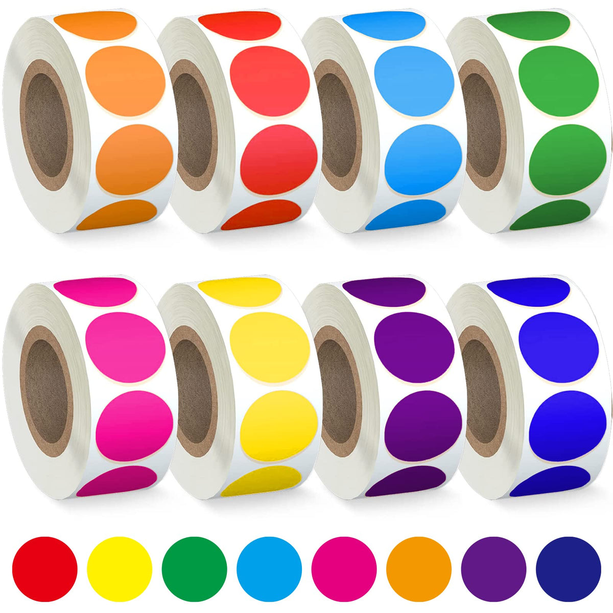 Colored Dot Stickers, 8 Color Coding Labels, 3/4" Round, 4000 Circle Labels