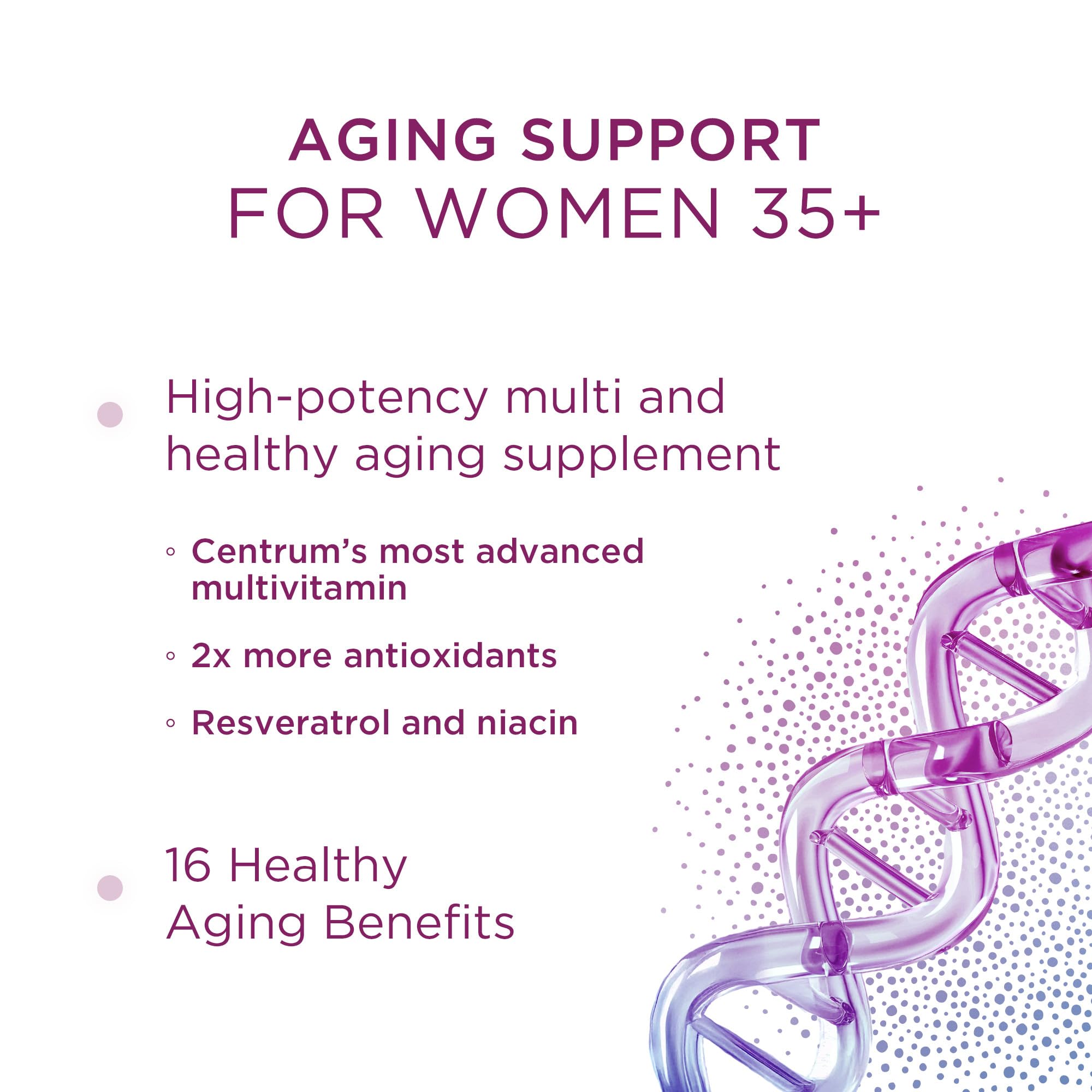 Centrum Age Defy for Women 35 and Over, 60 Tablets | High-Potency Multivitamin and Healthy Aging Supplement ,Multivitamin with Resveratrol, and Niacin for NAD+ Level Support