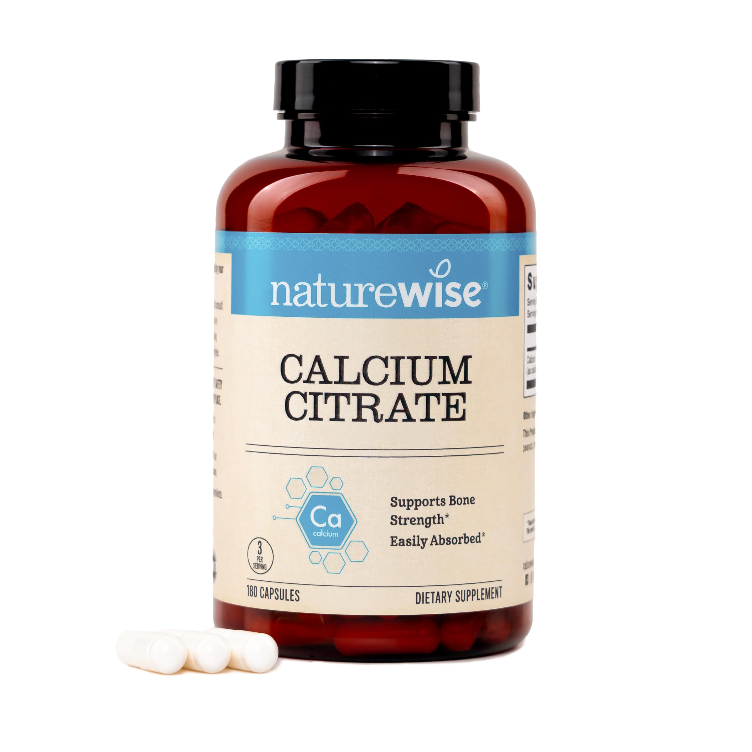 NatureWise Calcium Citrate 500mg Capsules - Supplement for Bone Health - Easy to Digest & Absorb - Vegan, Non-GMO, Gluten-Free - 90 Count[30-Day Supply]