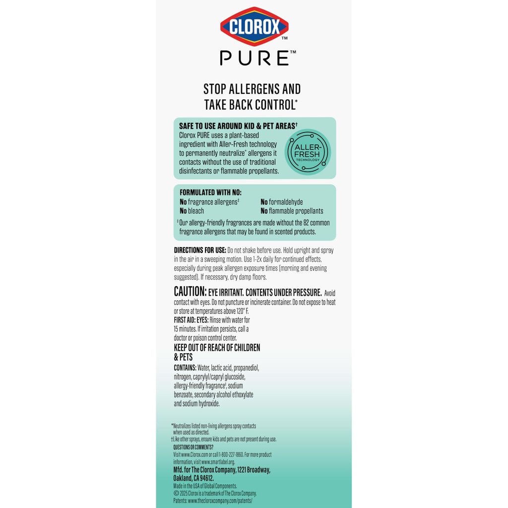 Buy now Clorox PURE Allergen Neutralizer Daily Air Spray, Clean Breeze, 8 Ounces at indiglob india