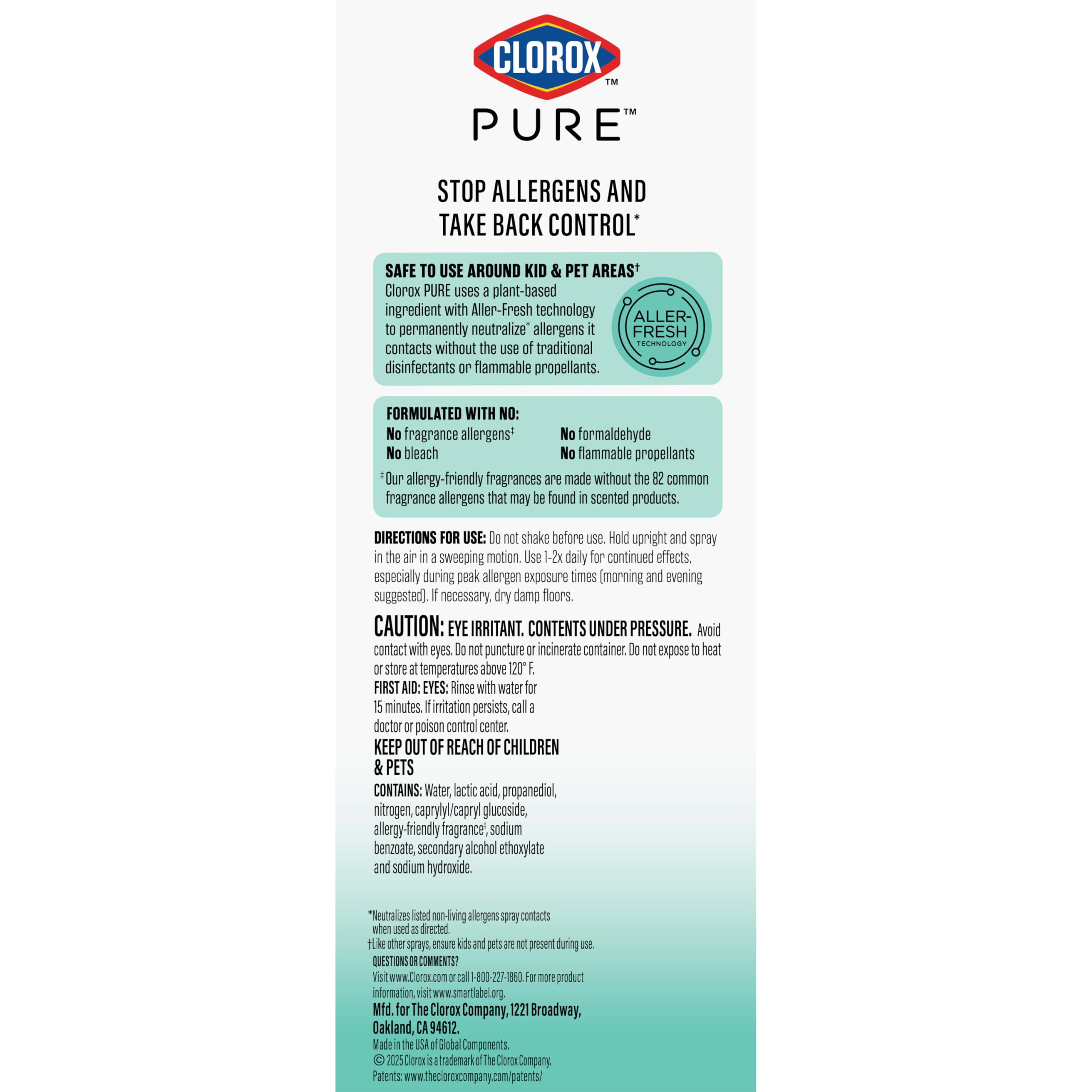 Buy now Clorox PURE Allergen Neutralizer Daily Air Spray, Clean Breeze, 8 Ounces at indiglob india
