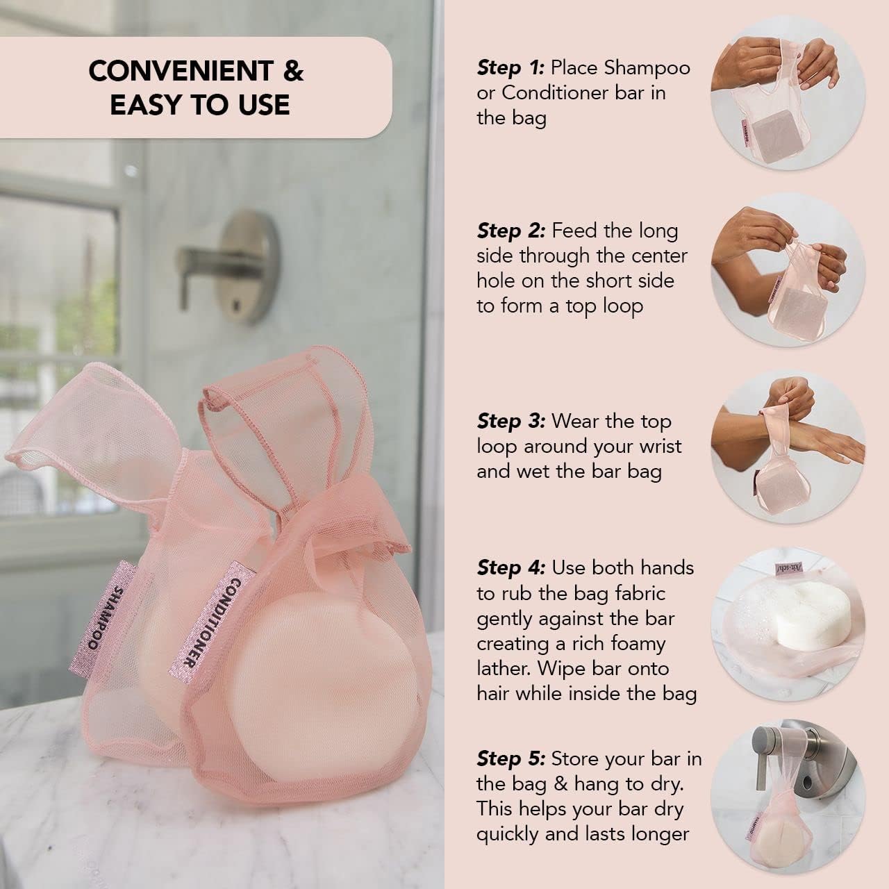 Buy now Kitsch Bar Soap Saver Bag â€“ Patented Mesh Bag Soap Holder for Shampoo and Conditioner Bars - Extends Use & Prevents Soggy Mess - Recycled Mesh Beauty Pouch, Eco-Friendly â€“ Blush at indiglob india