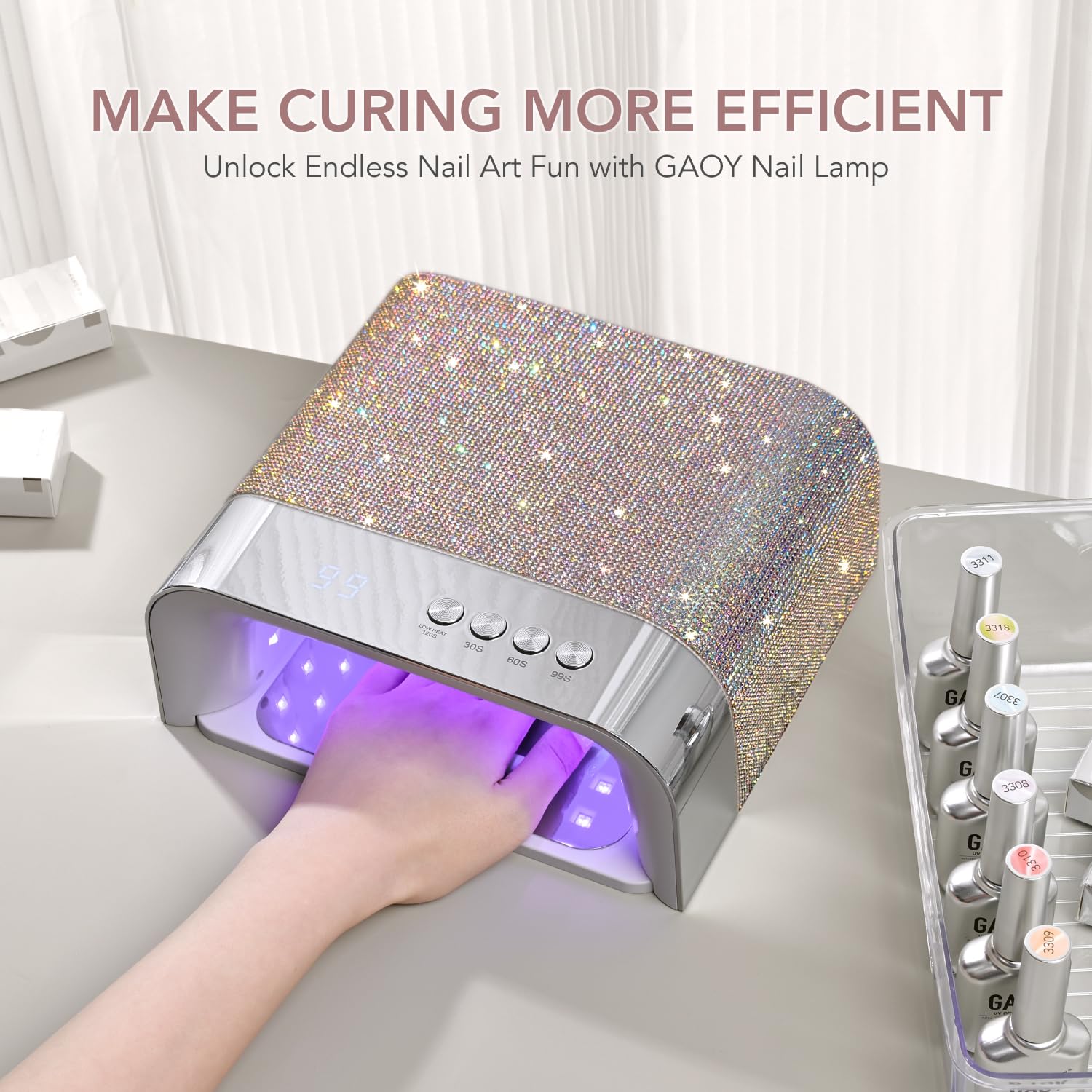 GAOY Professional UV Nail Lamp, Big Cavity Design for Long Nails, Diamond | Fast Curing Light, Infrared Sensor, Acrylic Polish, 3 Timer 30/60/99s, DIY at Home Salon, Gift for Women, Manicurist