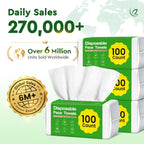 Elvira 100 Count Disposable Face Towels | Biodegradable, Ultra Soft & Thick, Lint-Free & Vegan, For Sensitive Skin, Travel Essential