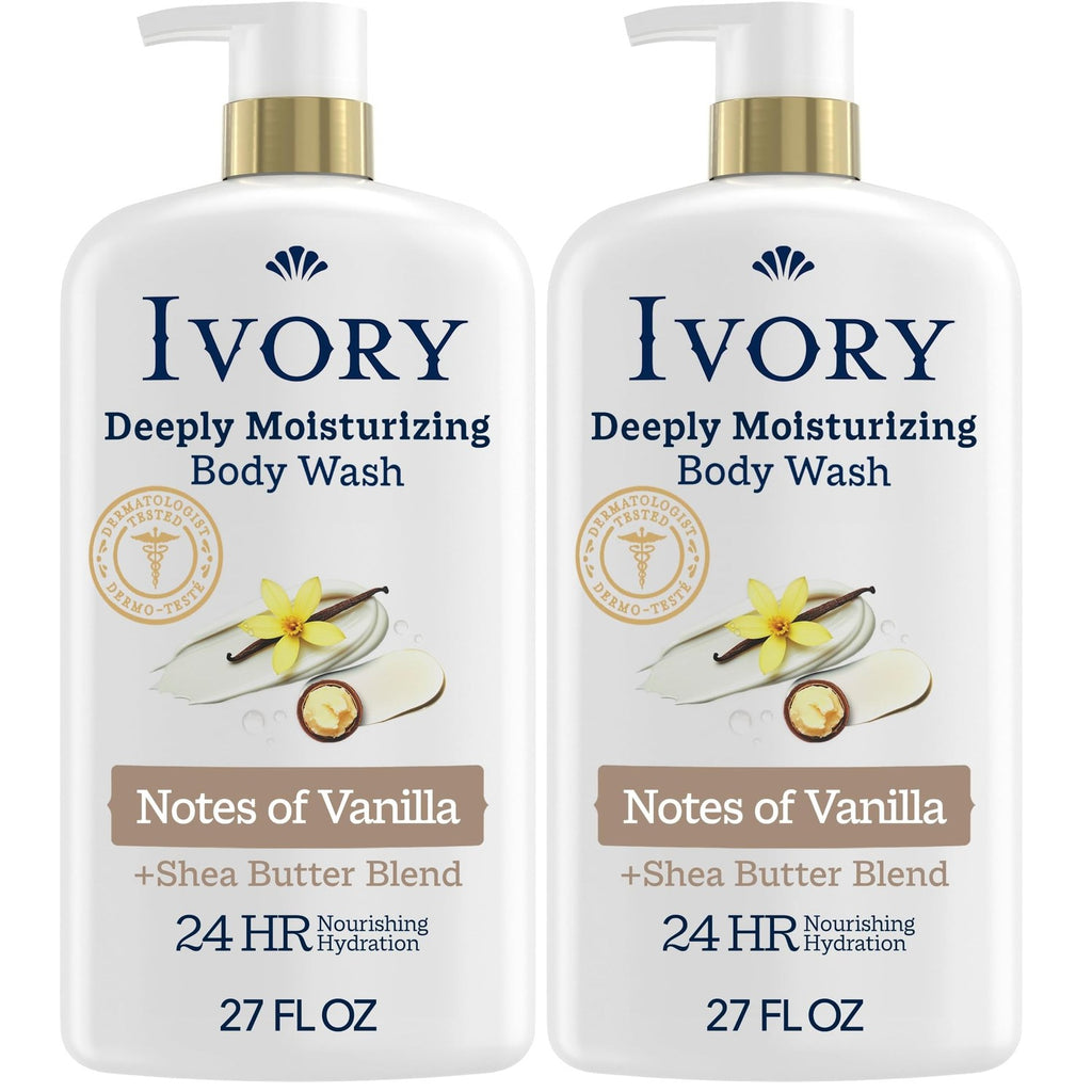 Ivory Body Wash, Deeply Moisturizing, 24hr Nourishing Hydration, Soothes Itchy Dry Skin, Made with Shea Butter Blend, Free of Dyes Heavy Perfumes Parabens & Phthalates, Oatmilk Scent, 27 oz