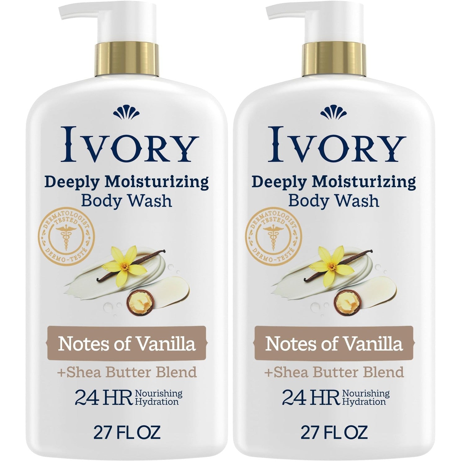 Ivory Body Wash, Deeply Moisturizing, 24hr Nourishing Hydration, Soothes Itchy Dry Skin, Made with Shea Butter Blend, Free of Dyes Heavy Perfumes Parabens & Phthalates, Oatmilk Scent, 27 oz