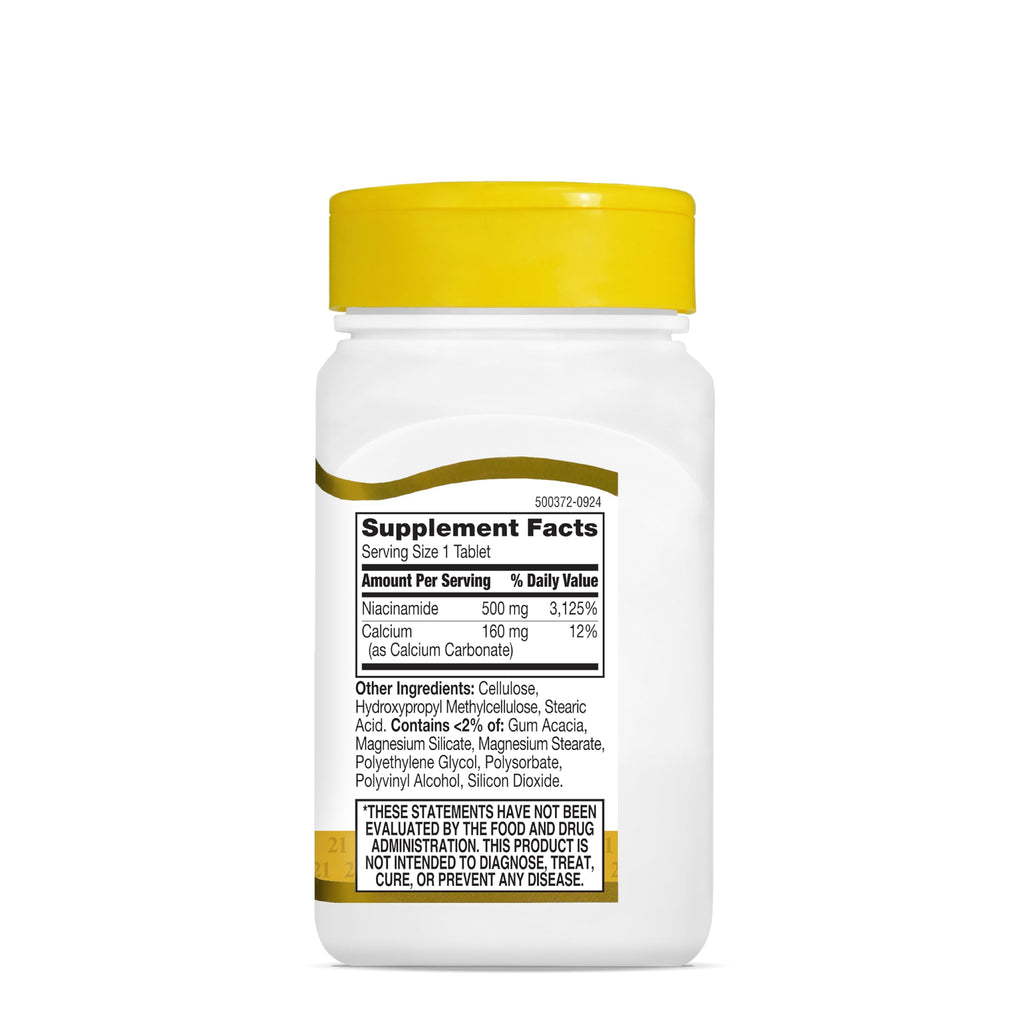 21st Century Niacinamide 500mg Prolonged Release, No Flush, 110 Count | Vitamin B-3 Niacinamide 500 mg, Energy Metabolism & Skin Health Support, No-Flush Formula, Prolonged Release, Non-GMO Tablets