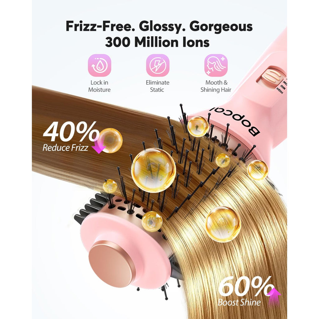 Bopcal Mini Travel Hair Dryer Brush, Dual Voltage Blow Dryer Brush in One