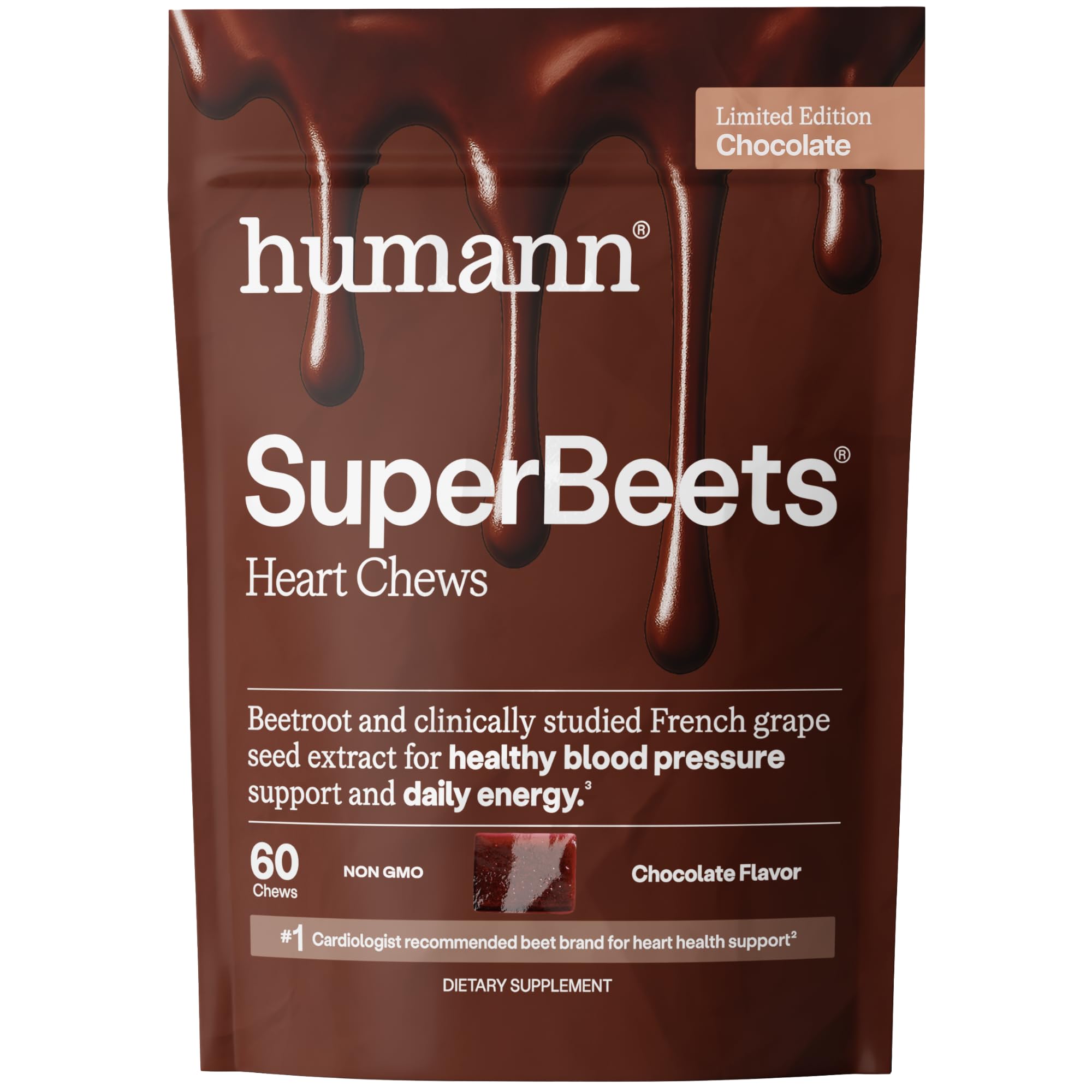 HumanN SuperBeets Heart Chews, Pomegranate Berry Flavor, 180 Ct | Blood Pressure Support, Nitric Oxide, Heart Health & Energy, Beet Root Powder & Grape Seed Extract, Once Daily, Made in USA