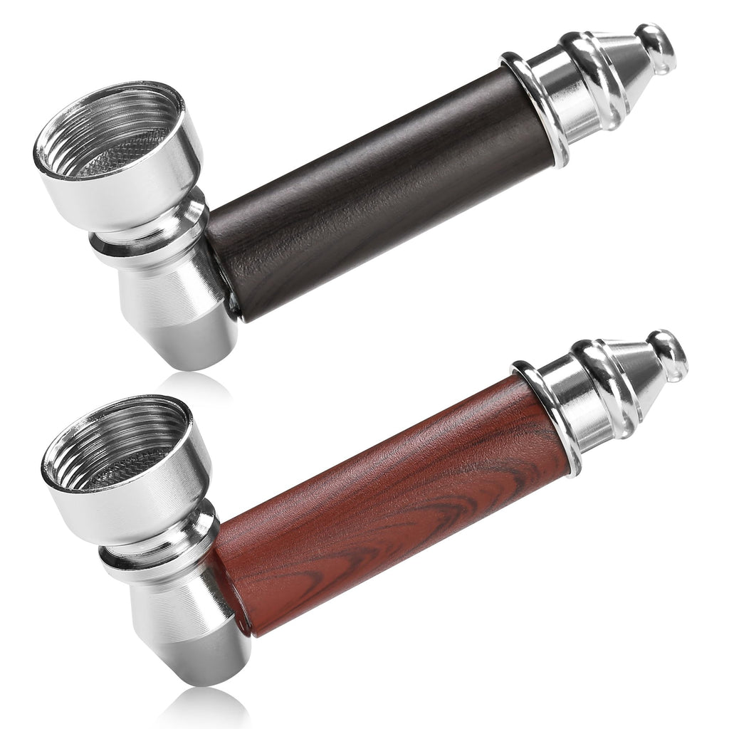 2PCS Tobacco Pipe Set – Wooden Classic Texture Smoking Pipes in Red and Black with Smooth Handle Finish – Includes Pouch for Everyday Use and Gifting
