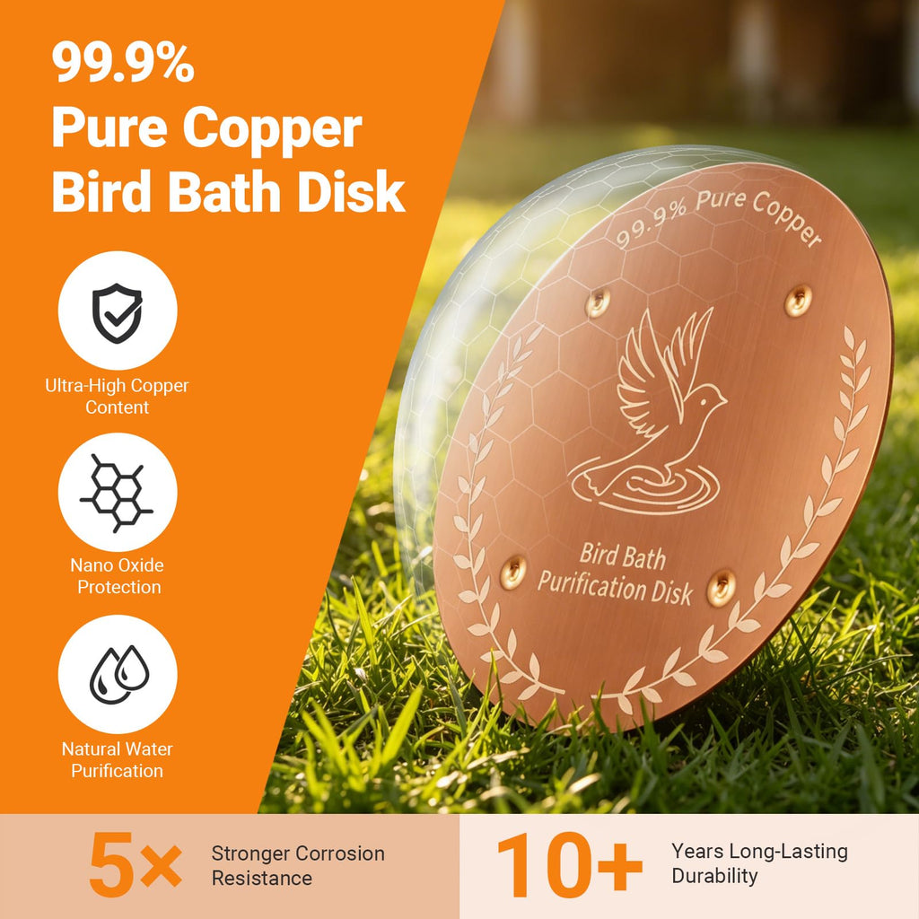 Bird Bath Copper Disk, 0.6mm Reinforced 99.99% Pure Copper Cleaning Disk with 4-Point Support, for Physical Safe Clean Water All-Season, Universal Fit for Outdoor Birdbaths, Bowl, Bird Bath Solar