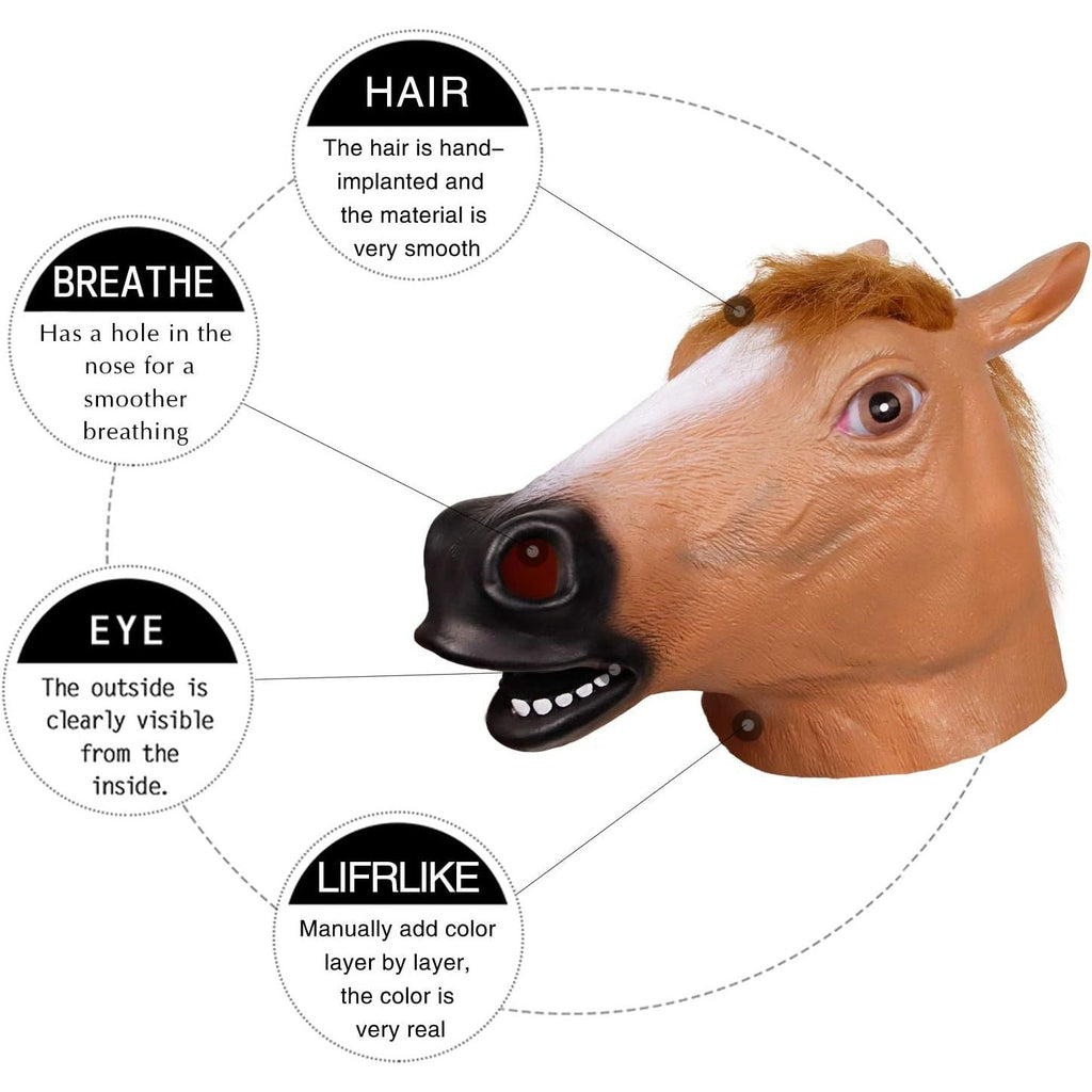 Buy now MOLEZU Horse Head Mask for Adult, Brown Horse Head Latex Animal Mask, Novelty Halloween Costume for Masquerade Party. at indiglob india