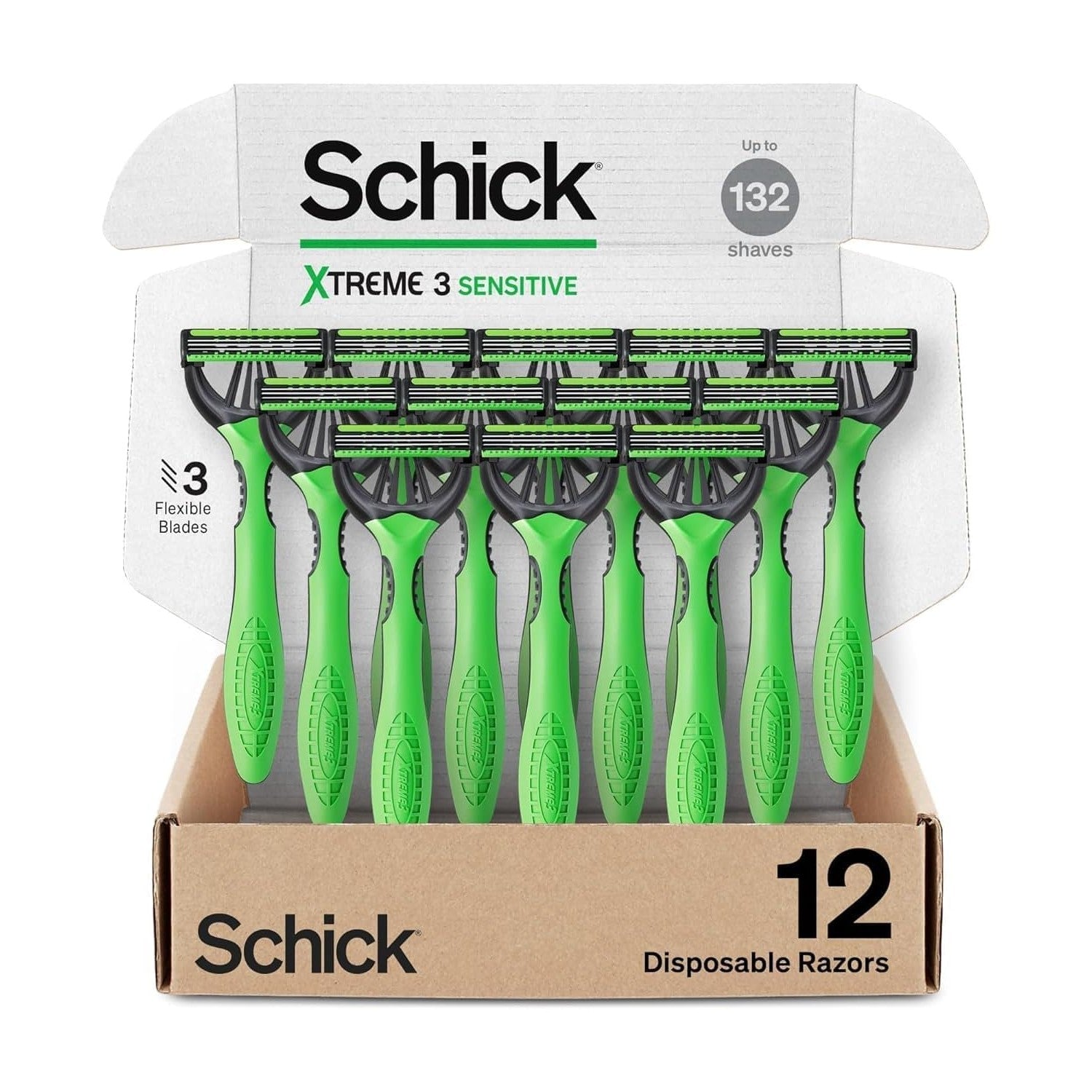 Schick Xtreme 3 Sensitive 3-Blade Disposable Razors for Men, 12ct