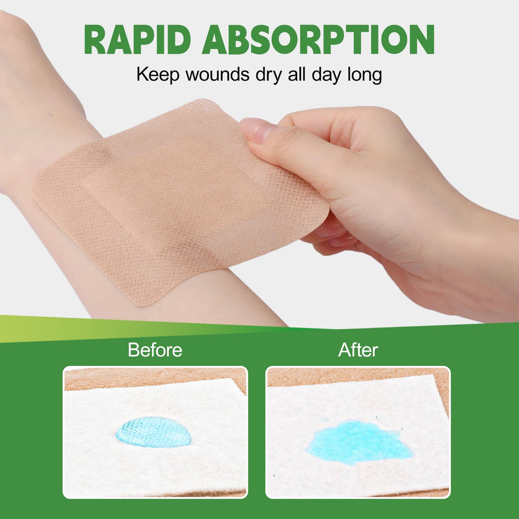 16 Pack Silicone Bandages for Sensitive Skin, 4x4 Latex Free Hypoallergenic Breathable Adhesive Bandage with Gentle Border, Large Wound Care Patches with Easy Painless Removal