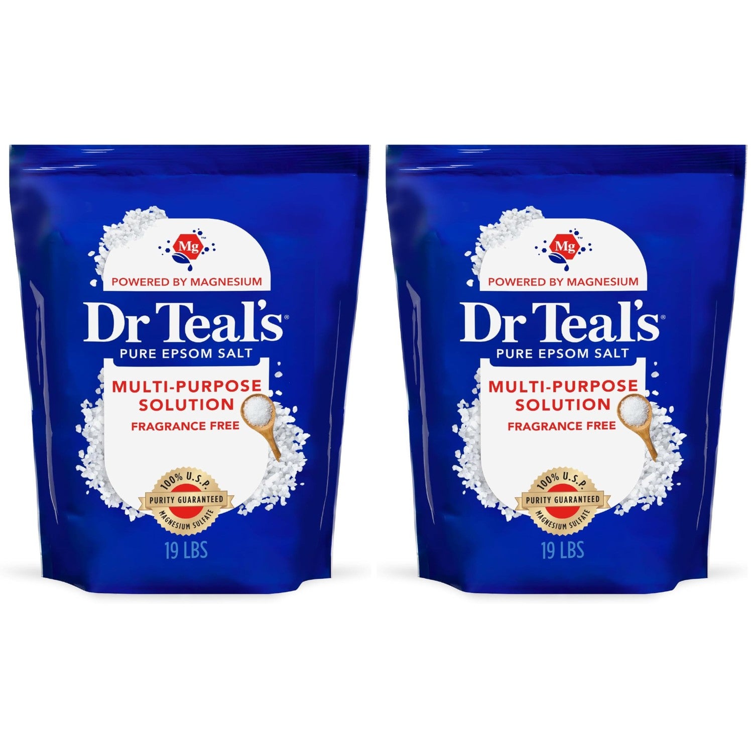 Dr Teal's Pure Epsom Salt Multipurpose Solution, Fragrance Free, Bulk Size - 19 lbs