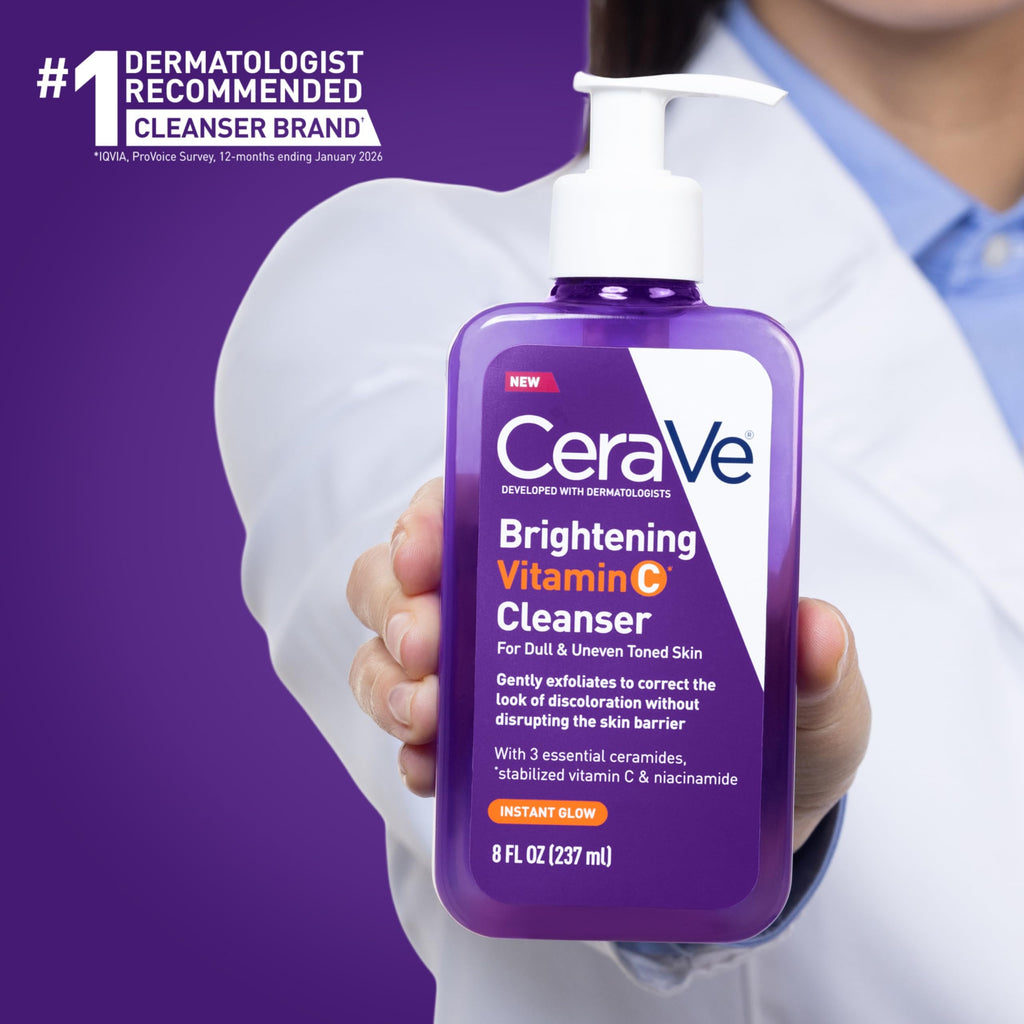 CeraVe Brightening Vitamin C Facial Cleanser, Niacinamide Face Wash, 8oz | Hydrating Skin Care Formula with Ceramides, Gently Exfoliates To Fade Discoloration and Reveal a Radiant Complexion