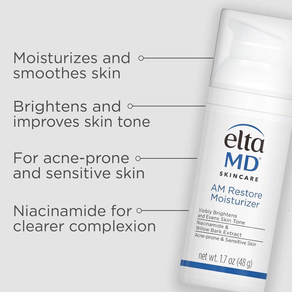 EltaMD AM Restore Daily Lightweight Facial Moisturizer | Smoothes, Hydrates, Brightens, and Tones, Made with Hyaluronic Acid and Niacinamide, For Acne-Prone and Sensitive Skin