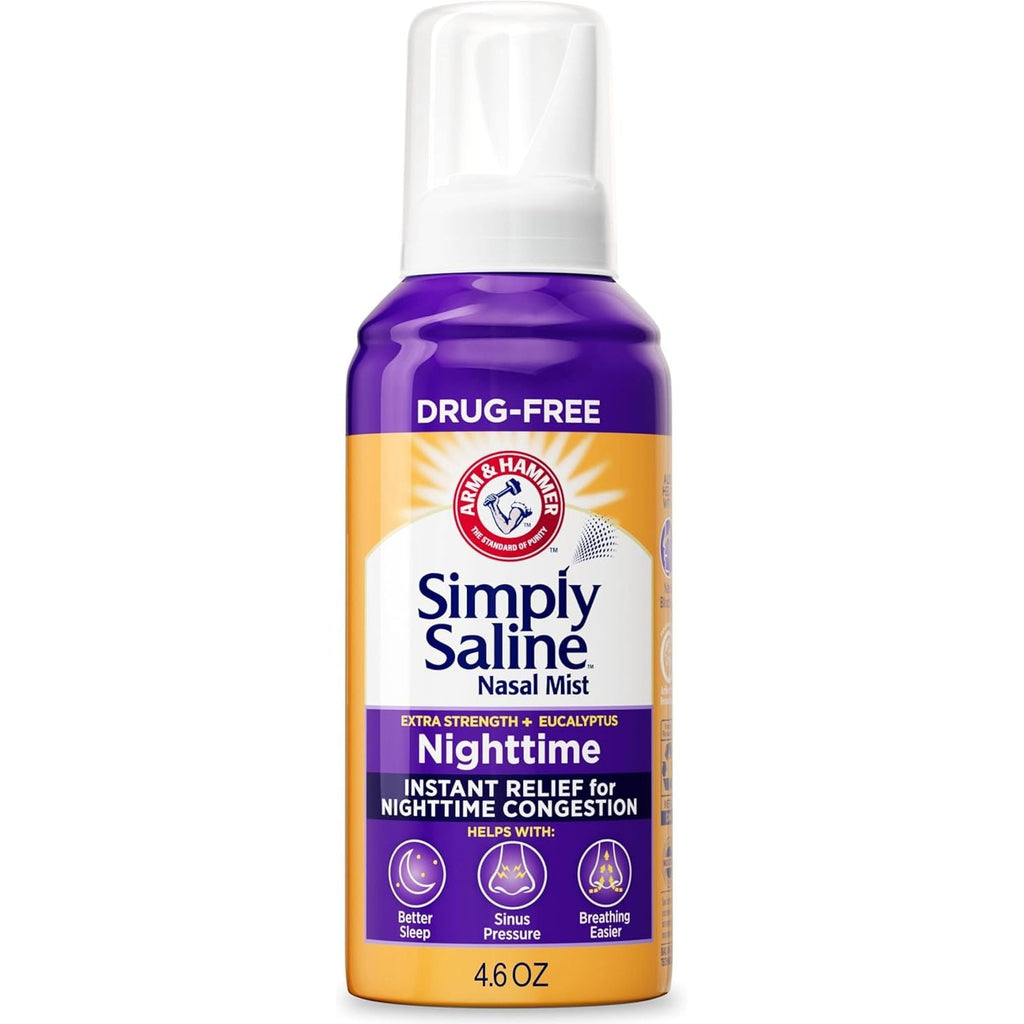 Buy now ARM & HAMMER Simply Saline Nighttime Drug-Free Mist for Nasal Congestion at Night, Extra Strength, Calming Eucalyptus, Safe to Use with Rx and OTC, For Adults and Kids Ages 2+, 4.6 oz (129 g) at indiglob india