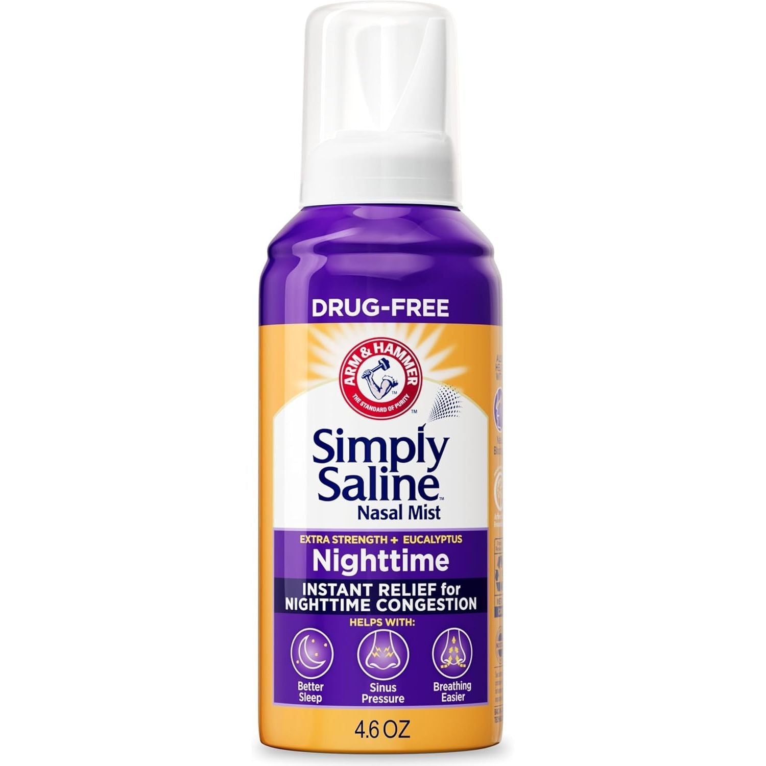 Buy now ARM & HAMMER Simply Saline Nighttime Drug-Free Mist for Nasal Congestion at Night, Extra Strength, Calming Eucalyptus, Safe to Use with Rx and OTC, For Adults and Kids Ages 2+, 4.6 oz (129 g) at indiglob india